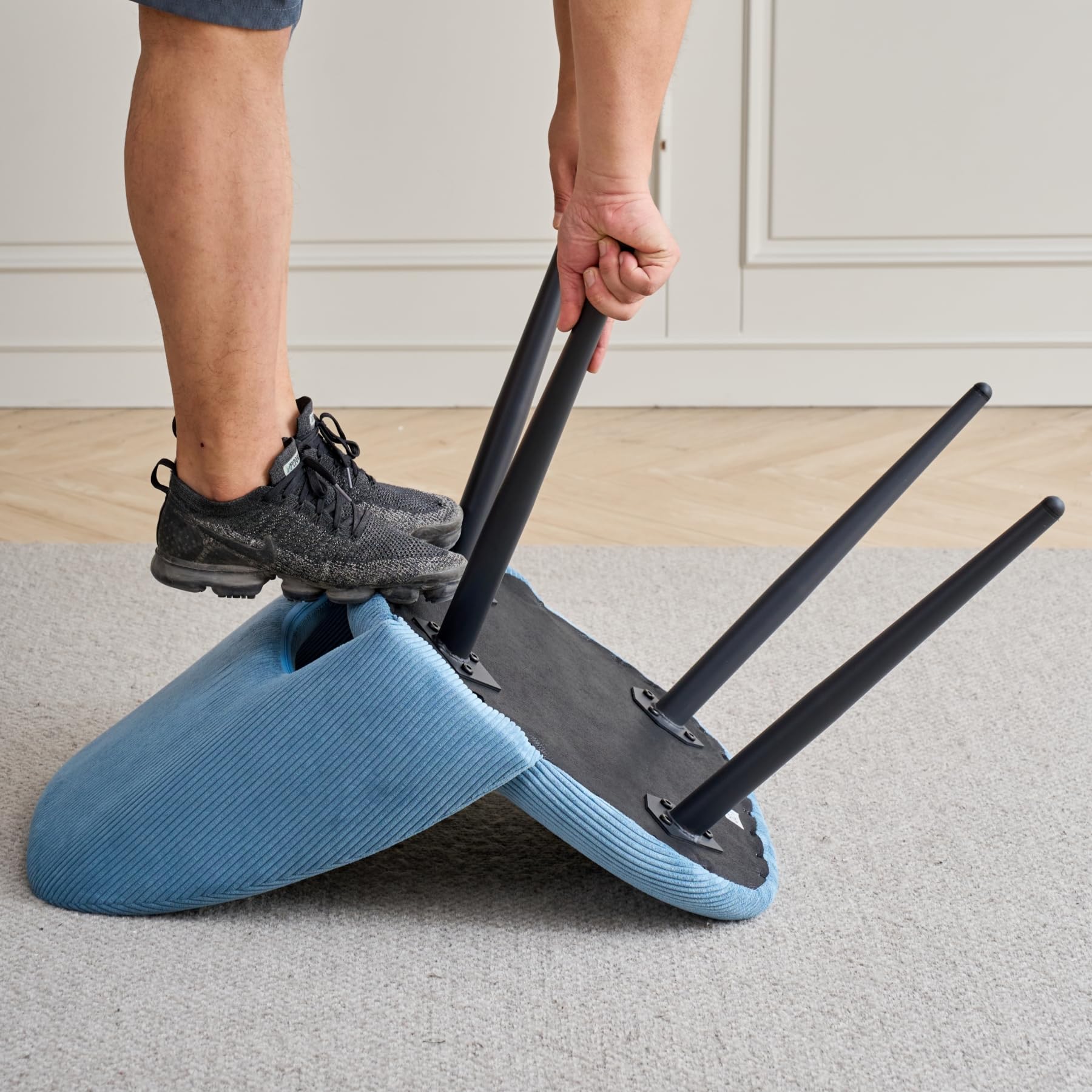 Set Tavolo da Pranzo e Sedie, Tavolo da Pranzo Rotondo in MDF da 100 CM, 4 Sedie da Cucina in Velluto a Coste con Schienale Cavo, per Soggiorno, Cucina (Motivo Marmoreo-GD + Blu)