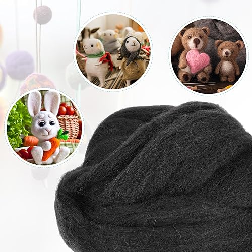 Miniatura 4 de uxcell Lana de fieltro con aguja, hilo de lana de fibra natural de 3.5 onzas para fieltro húmedo, manualidades, materiales de bricolaje (negro)