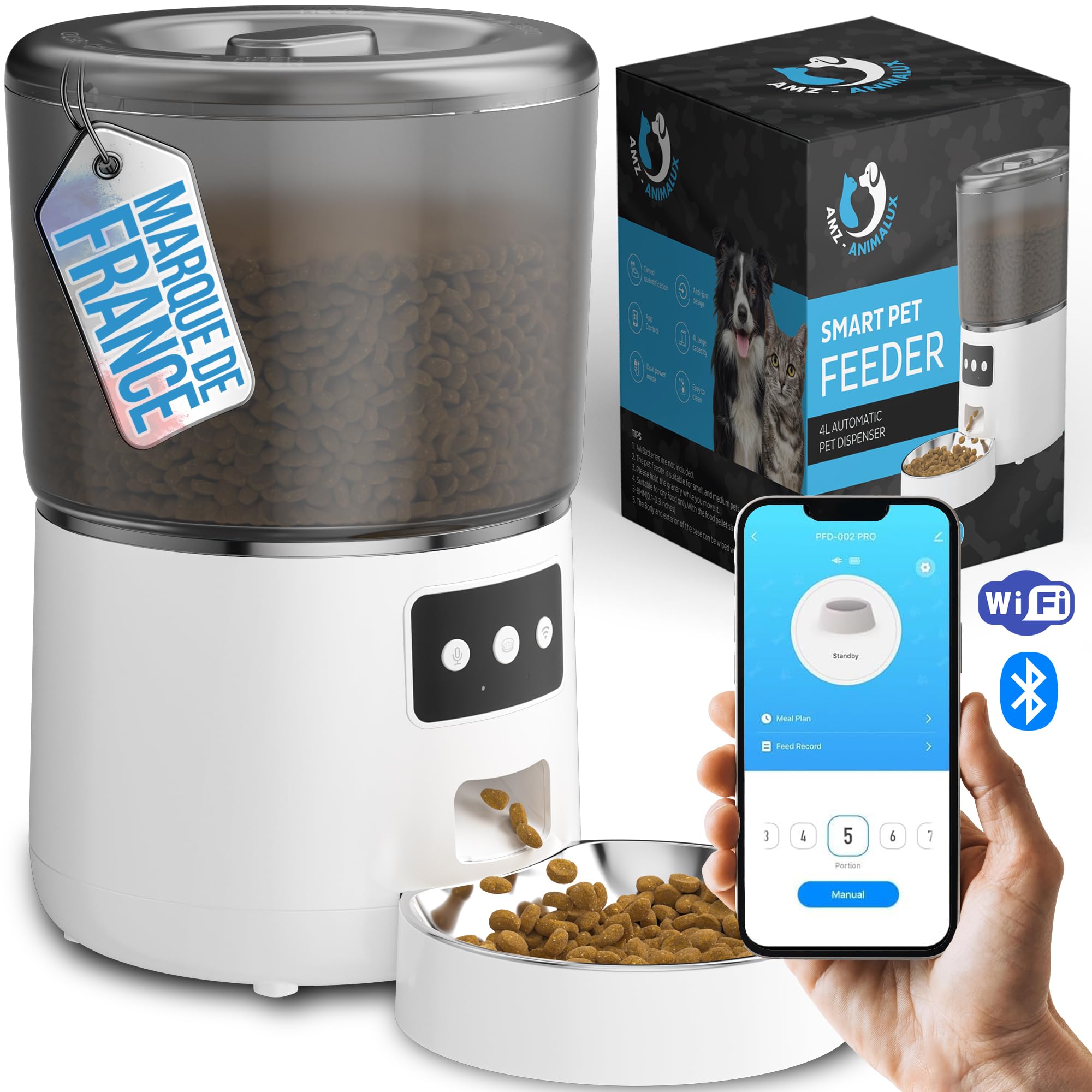 Bytelink Distributeur Croquettes Chat Automatique Avec Caméra Surveillance, 4L Distributeur De Croquettes Pour Chat, Jouet Laser, Programme D'Aliment Personnalisé, 15S Enregistrement Vocal