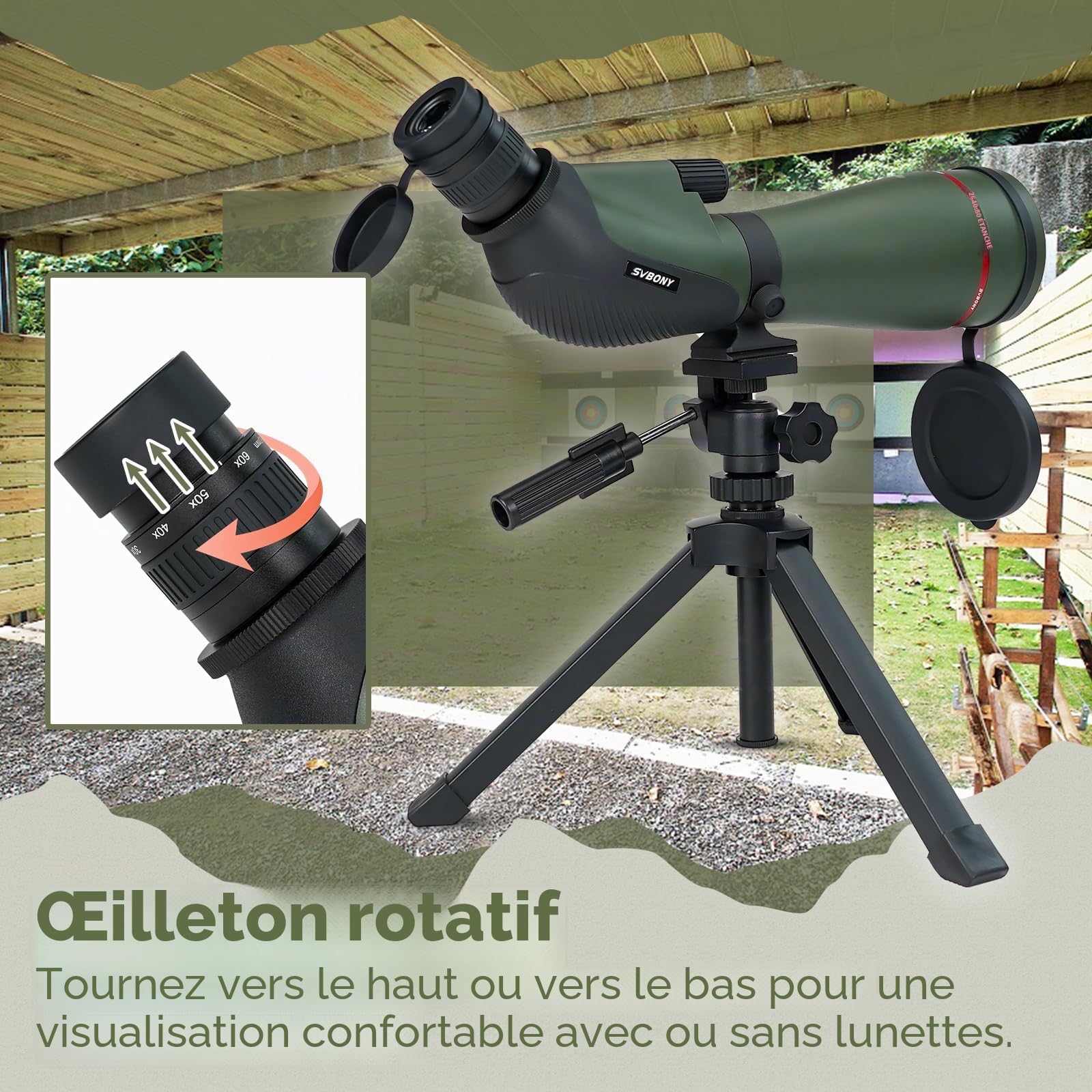 Svbony SA412 Longue-Vue 20-60x80mm, HD FMC Longue-Vue avec 1.25” Oculaire, avec SV146 Trépied de Bureau Ajustable Adaptateur de Téléphone Télécommande, pour Tir à la Cible Chasse