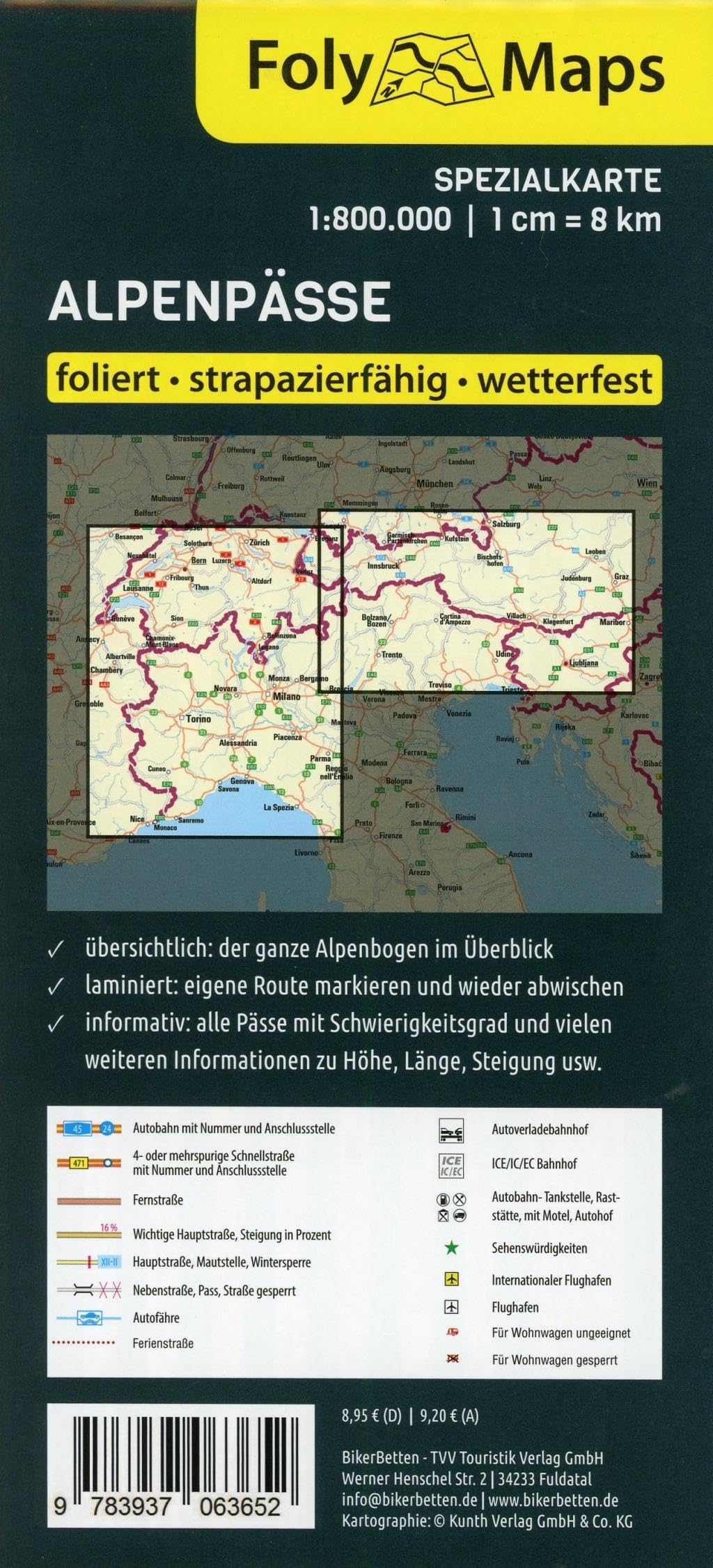 FolyMaps Alpenpässe 1:800 000 Spezialkarte: Die 336 schönsten Pässe der Alpen