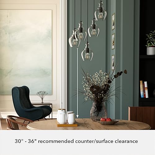 Miniatura 6 de Hunter - Maple Park 5 luces Noble Bronze, luz de racimo de tamaño mediano, regulable, estilo casual, forma redonda, para dormitorios, cocinas,