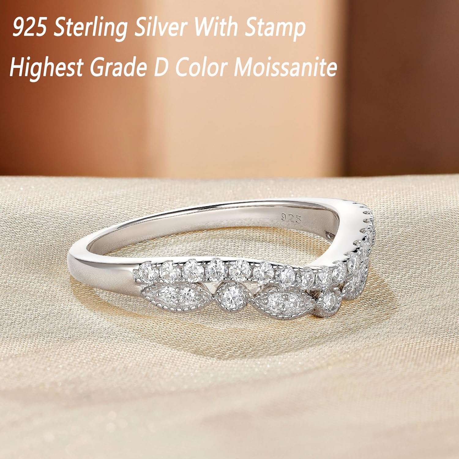 Moissanite Vintage Wedding Bands for Women Curved Ring Enhancer for Engagement Rings D Color VVS1 925 Sterling Silver