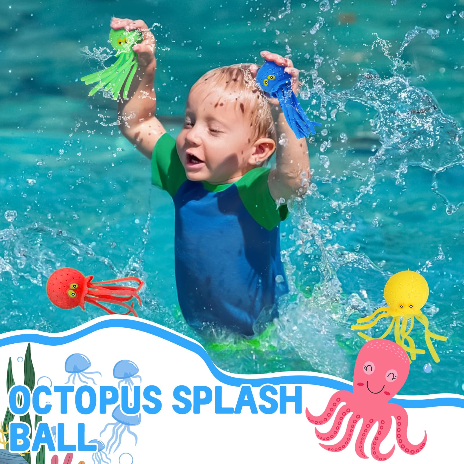 4 Pezzi Giocattolo Medusa ad Acqua, Giocattolo Fidget Morbido Galleggiante per Bagnetto, Giocattolos Divertente per Piscina, Regalo di Vacanze Estive per Bambini