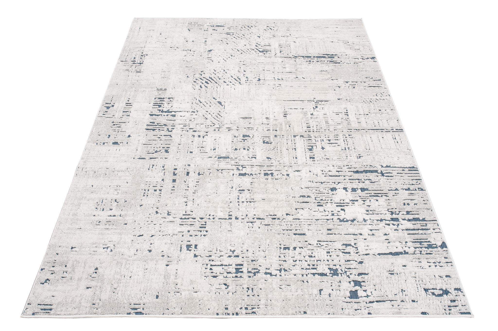 Tapiso Lotus dywan z krótkim włosiem, kremowy, niebieski, ecru, nowoczesne wzornictwo, do salonu, sypialni, w formie pętli, wygląd 3D, Ökotex 160 x 220 cm