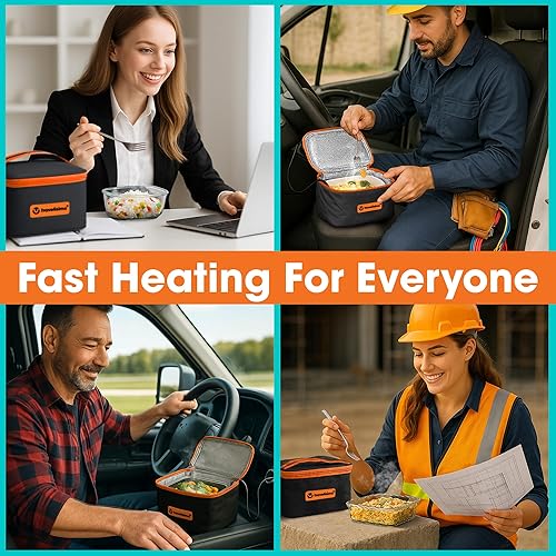 Miniatura 7 de TRAVELISIMO Portable Microwave, Portable Food Warmer For Work & Home Use, Heated Lunch Box 12V/24V/110V, Portable Oven 3-in-1 Food Heater, Electric