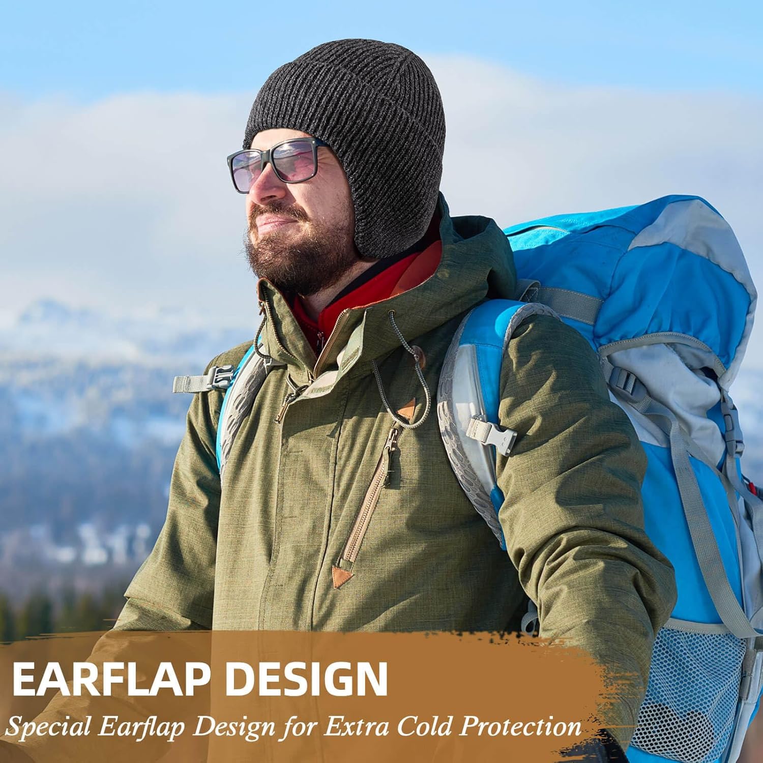 OZERO Winter Beanies Hats Men: Beanie with Ear Flaps Outdoor Thermal Knitted Hat - Warm Ski Stocking Polar Fleece Cuffed Cap - Image 5