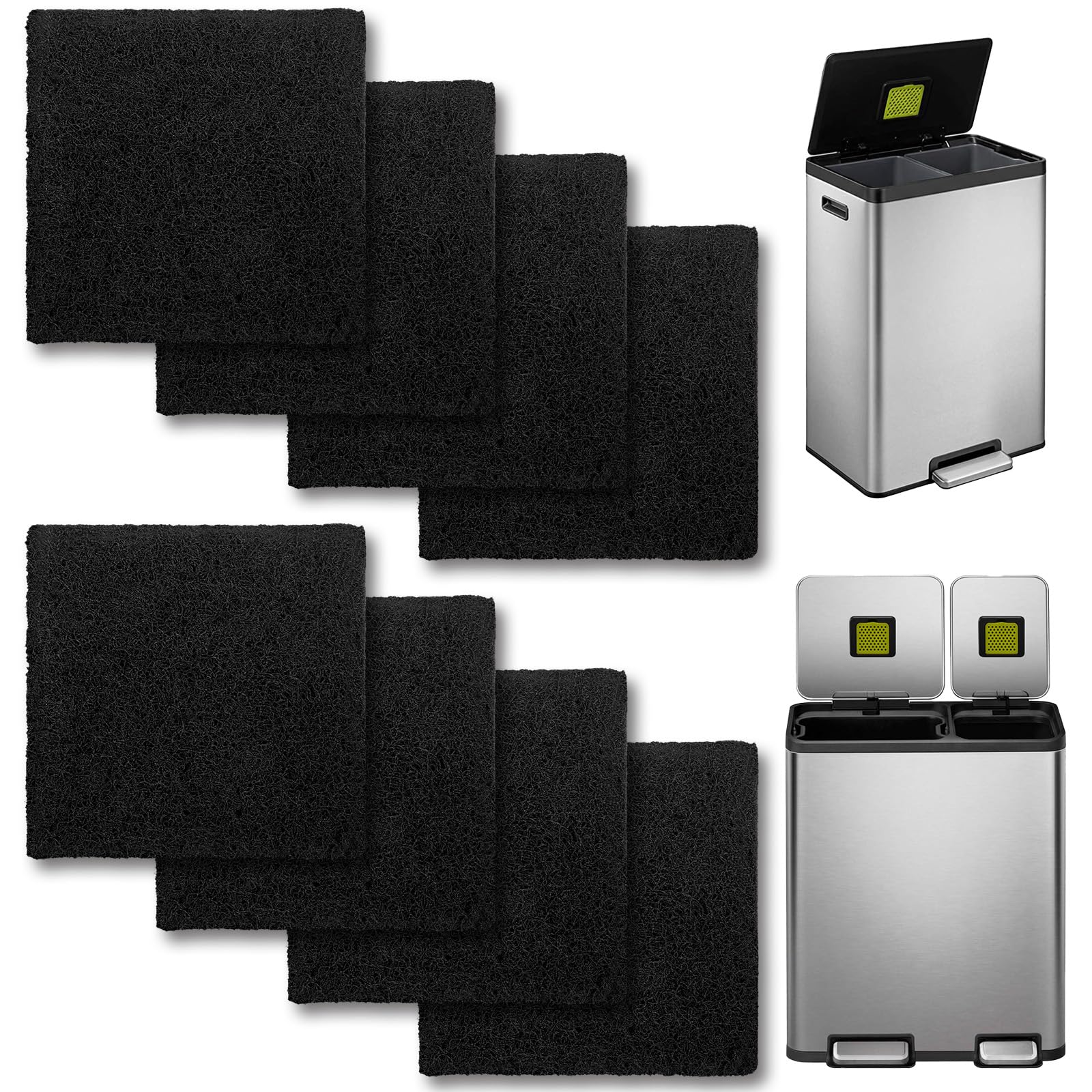 8 Pack Trash Can Odor Filter Refills for Trash Can and Compost Bin, Square Compost Bin Filters Charcoal for Countertop Bin, Activated Carbon Filter Charcoal Deodorizer Sheets for Indoor Trash Cans-image-6