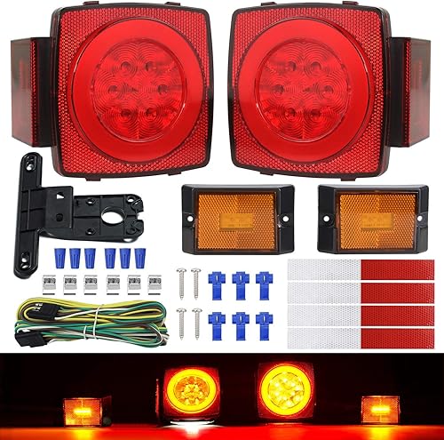 LINKITOM Kit de luces LED tipo halo de 12 V para remolque con arnés de cableado, luces traseras cuadradas sumergibles, IP68 impermeable, cumple con