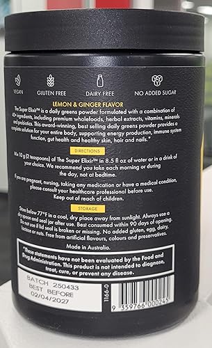 Miniatura 4 de WelleCo  The Super Elixir Daily Greens  Limón y jengibre  Bolsa de 10.5 onzas  Apoya la salud intestinal, la inmunidad, la energía y la piel