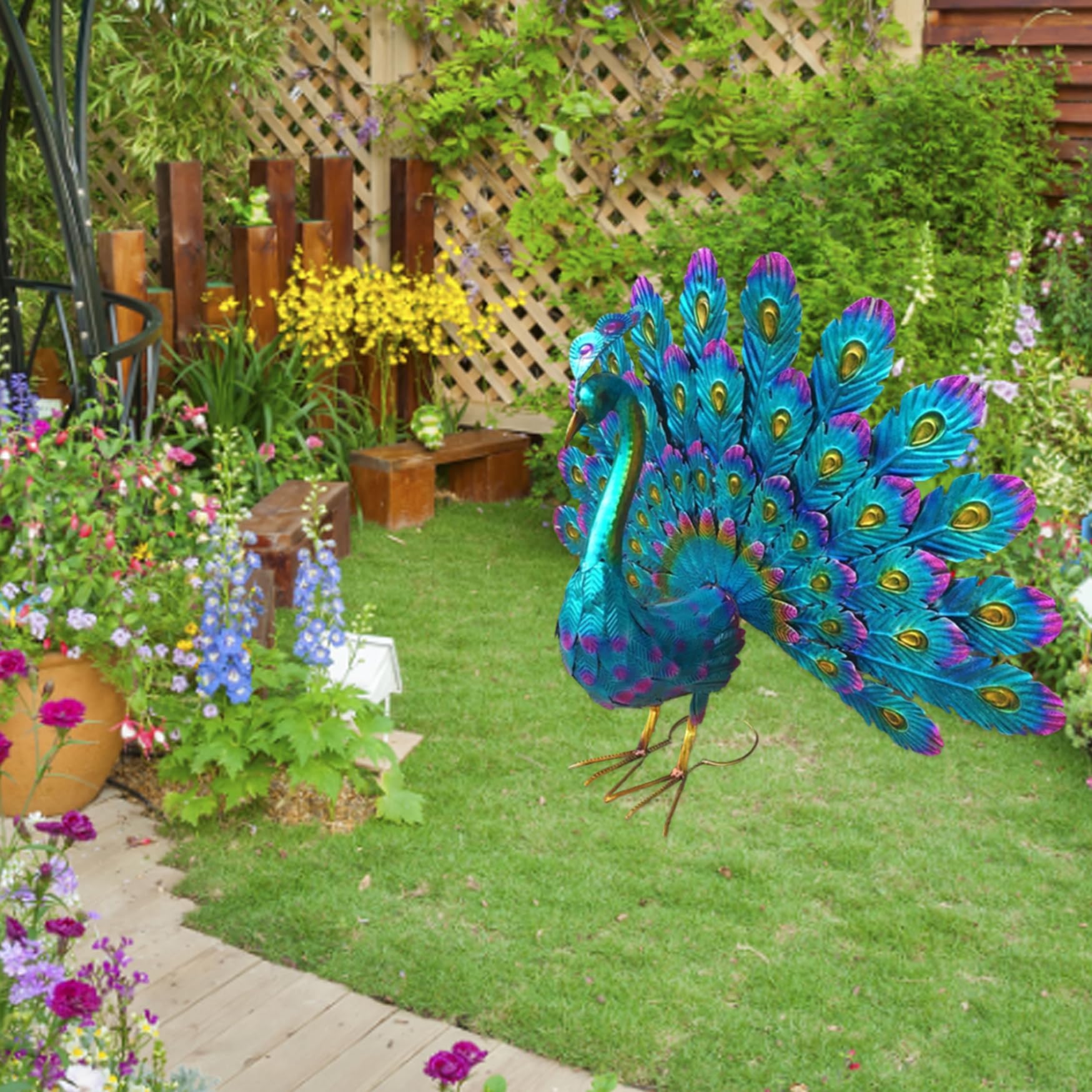 Gartendekorationen, Gartenornamente, Pfauenstatue, Skulpturen, Metall, Vogelkunst, Dekoration für Hof, Veranda, Terrasse, Rasen