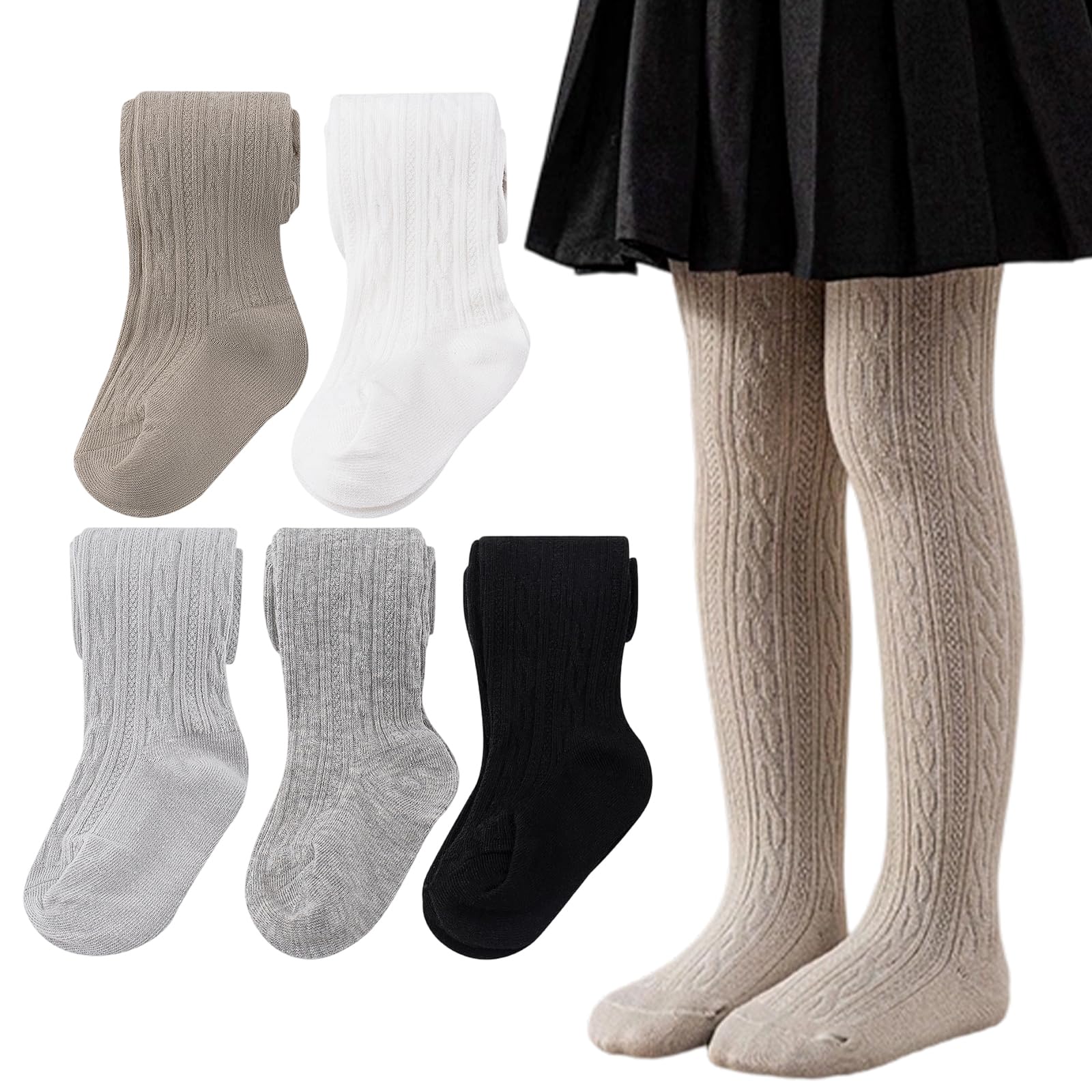 5er-Pack Baby-Leggings mit Zopfmuster, für Kleinkinder, einfache Fuß-Leggings, weiche Baumwolle, Strumpfhosen für 3–7 Jahre