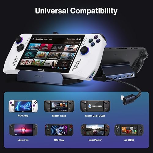 Miniatura 4 de iVANKY Estación de acoplamiento 8 en 1 para válvula Steam Deck OLEDASUS ROG AllyLenovo Legion GoMSI Claw, ROG AlloyStream Deck Dock Hub con HDMI 4K