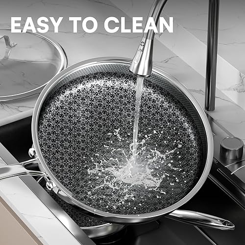 Miniatura 8 de Sartenes antiadherentes con tapa, sartenes híbridas de 8 pulgadas antiadherentes, sartenes de acero inoxidable antiadherentes, aptas para