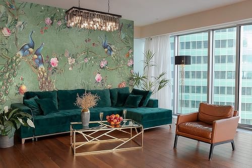 Miniatura 4 de Murwall Papel tapiz de pavo real, diseño de flores de peonía, impresión de pared floral chino, decoración asiática para el hogar, diseño de café
