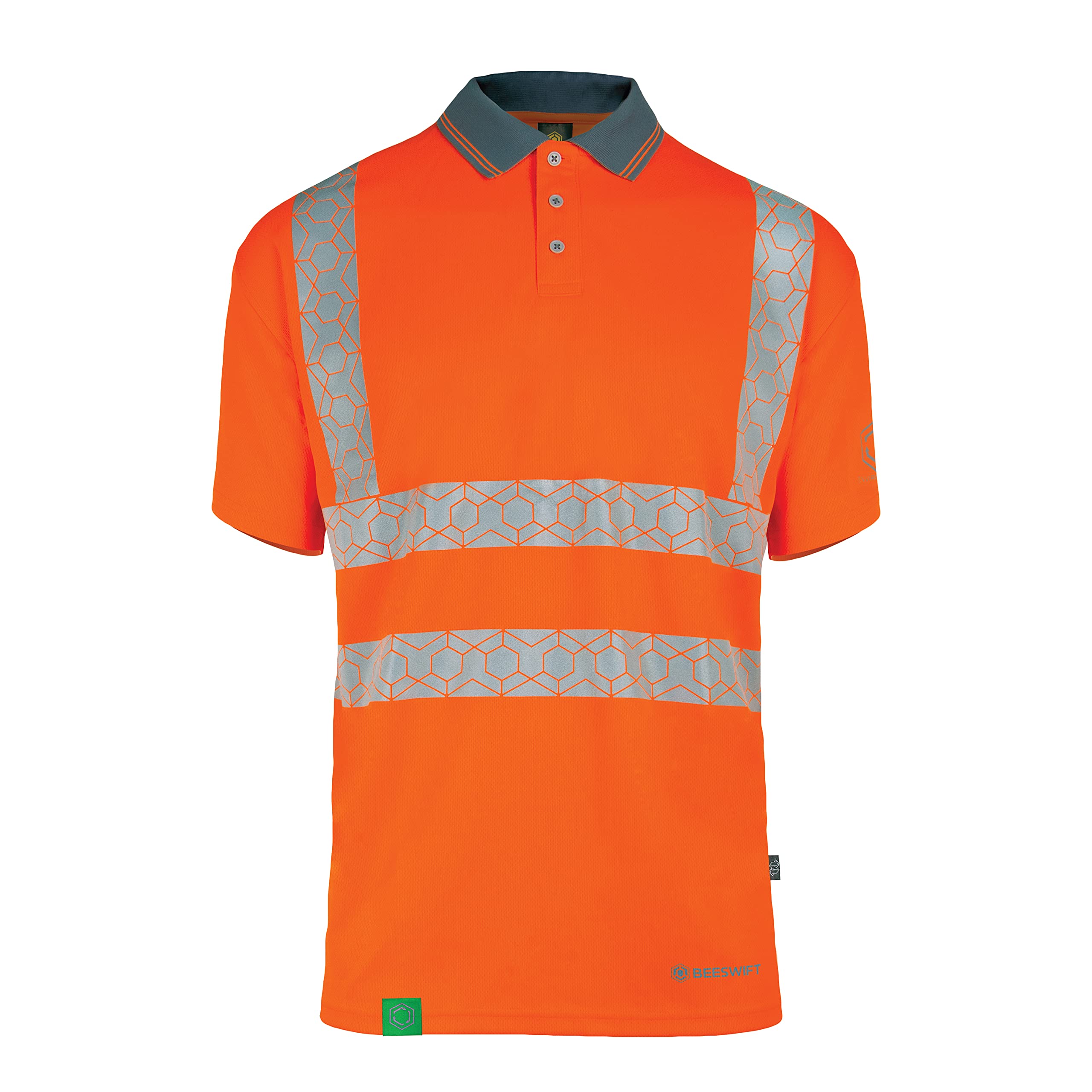 Beeswift Envirowear Hi-Vis Short Sleeve Polo Unisex Reflective Sustainable Safety PPE Workwear - Orange/Saturn Yellow - Sizes S-5XL