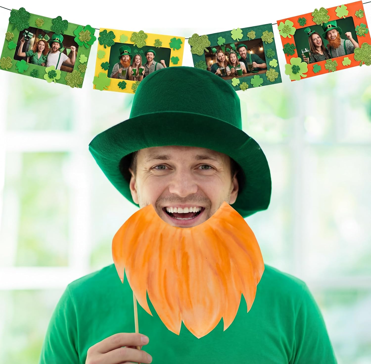 Ferraycle 232 Pieces St. Patrick's Day DIY Picture Frames Craft Kit for Party 32 Pieces Irish Festival Felt Photo Frames with 200 Lucky Shamrocks Foam Stickers for Party Favor Home