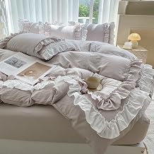 SOUKECHY Shabby Chic 3 Pieces Bedding,Vintage Ruffled Queen Duvet Cover Set with 2 Layers Ruffles,Soft Brushed Microfiber Set with Zipper Closure,Lightweight Duvet Cover Set