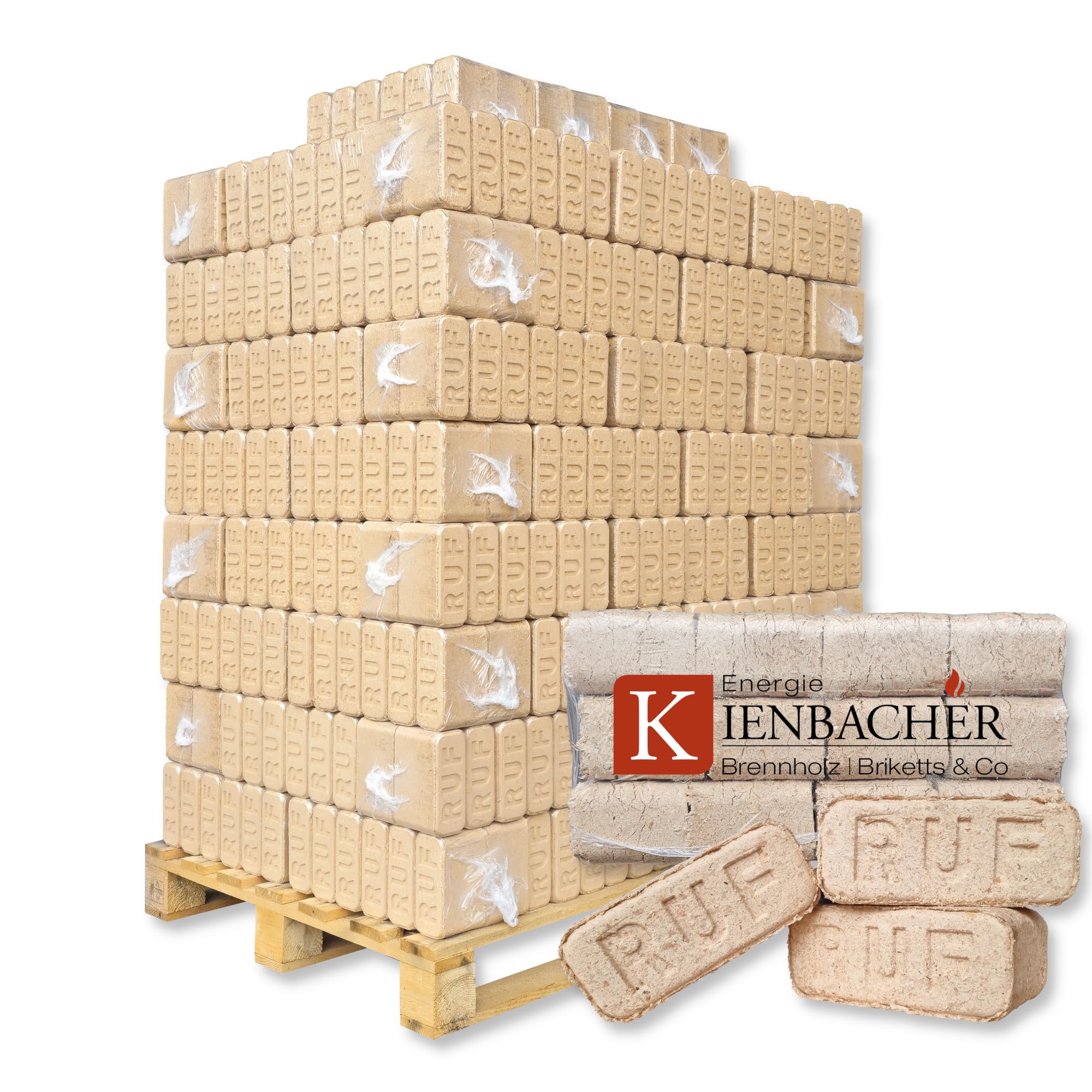 1000kg Palette RUF Hartholzbriketts Eckig Brenn Kamin Ofen Grill Smoker Heiz Holz Gluthalter Brennholz Premium Öko Holzbriketts | 1 Palette | Energie Kienbacher