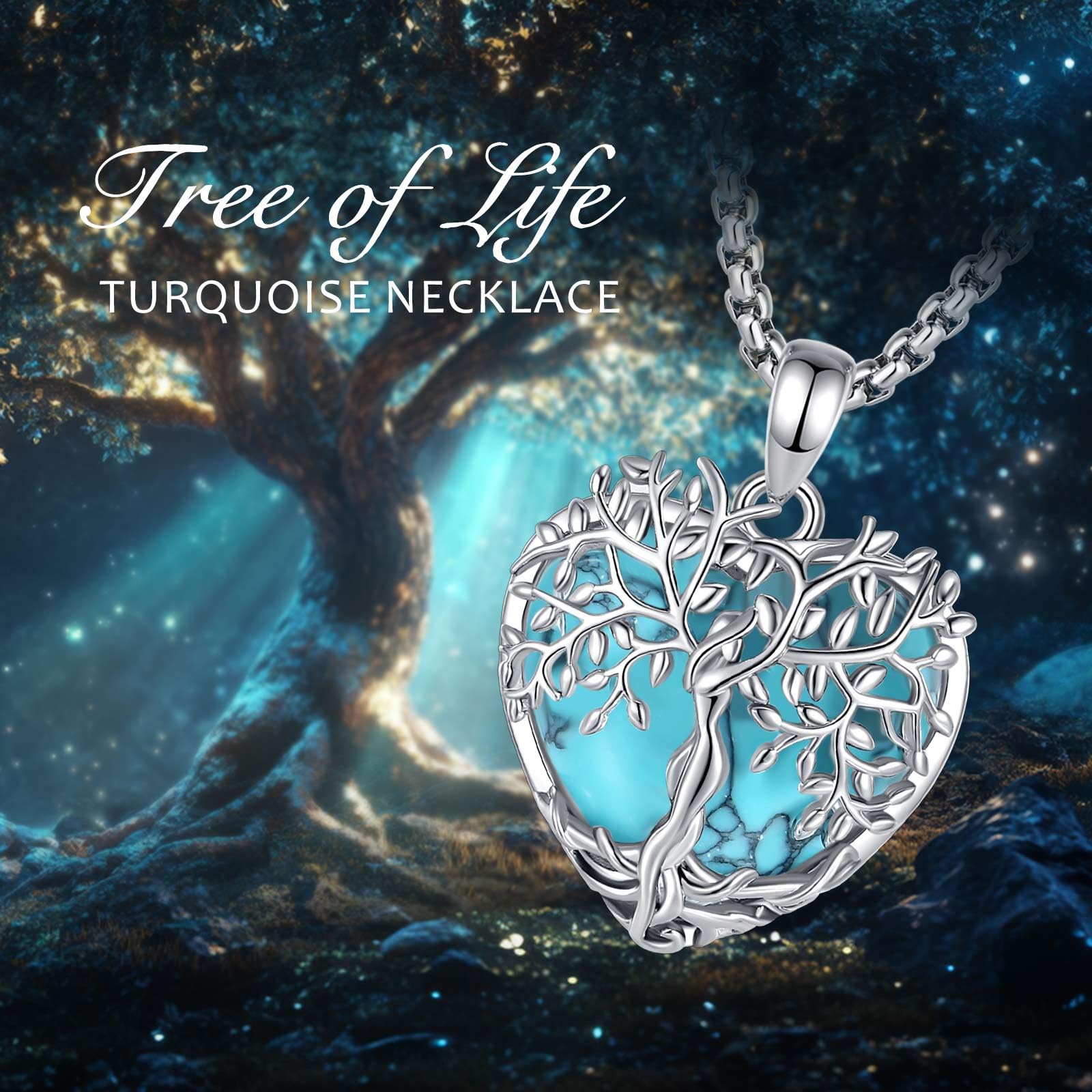 AEONSLOVE Collar Arbol de la Vida para Mujer, Colgante Árbol de la Vida con Piedra Luna Turquesa Collar Amatista Malaquita Obsidiana Piedras Protectoras de Cristal Regalo del Día de la Madre