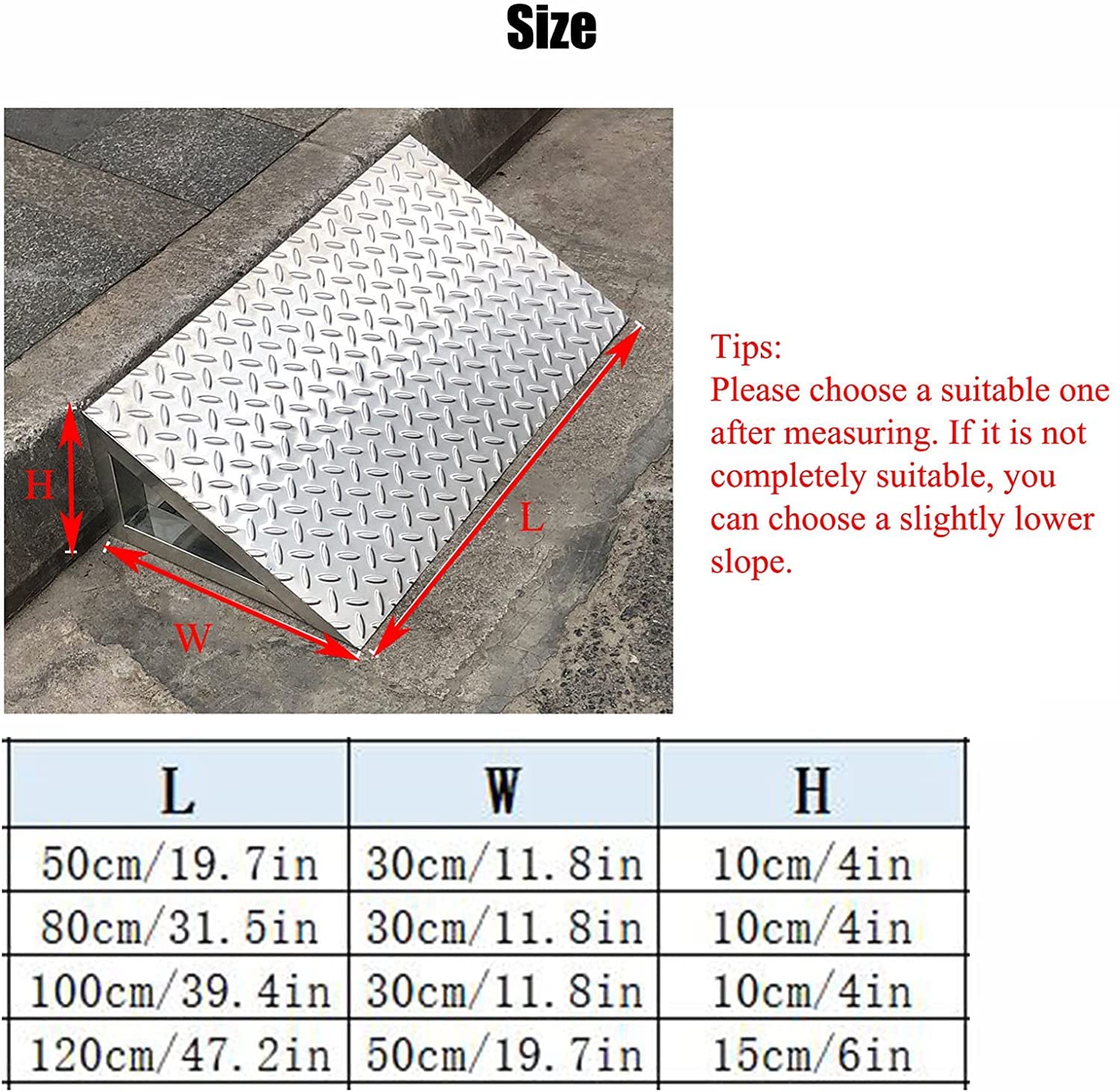 Rampa de umbral de Acero Inoxidable, rampa de acera para Puertas, rampa portátil para Silla de Ruedas, Alfombrilla para escalones, Canal de elevación para Bicicletas/Scooters/Equipaje/Coche,
