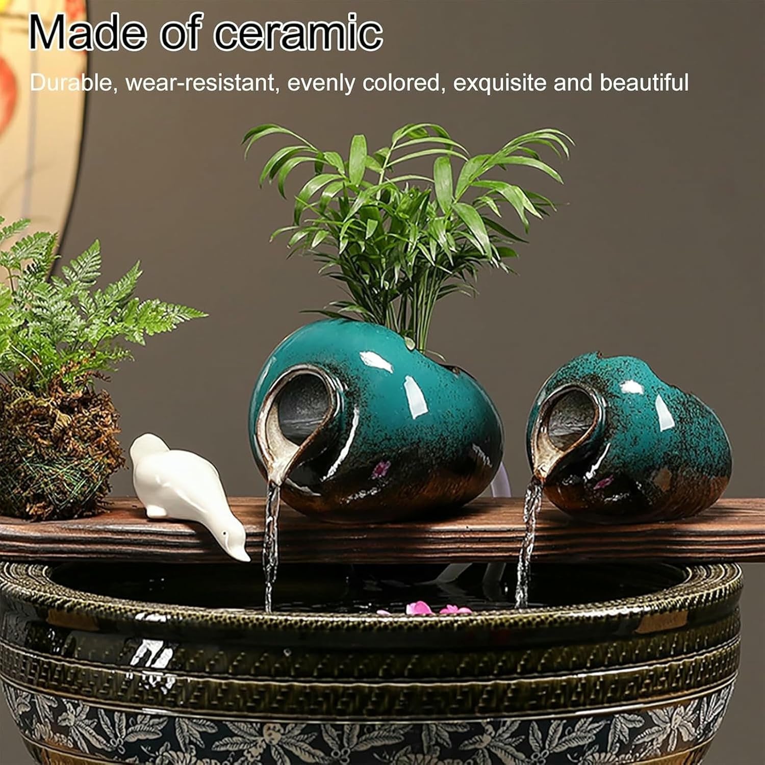 Outdoor Garden Fountain Spitter Pond Water Feature, DIY Ceramic Pot Decoration, for Balcony, Courtyard, Patio and Home Office Stylish Ornament