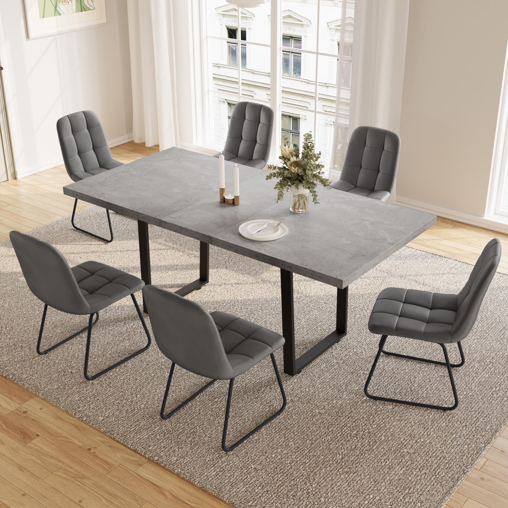 JIEXI Esstisch Mit 4-8 Stühlen Set, Esszimmertisch Ausziehbar, Tisch Esszimmer, Essgruppe Mit 4-8 Stühle, MDF-Platten Holztisch Geeignet Für Wohnzimmer, Küche