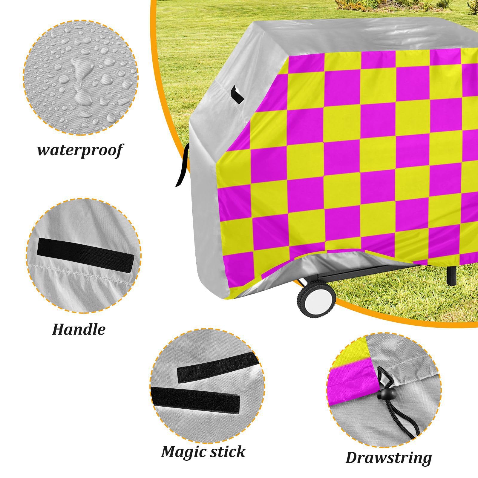 Żółty magenta bawół kratka 155 cm wodoodporny gazowy grill pokrowiec regulowany sznurek ochrona węgla przed kurzem i wiatrem niezbędnik na zewnątrz