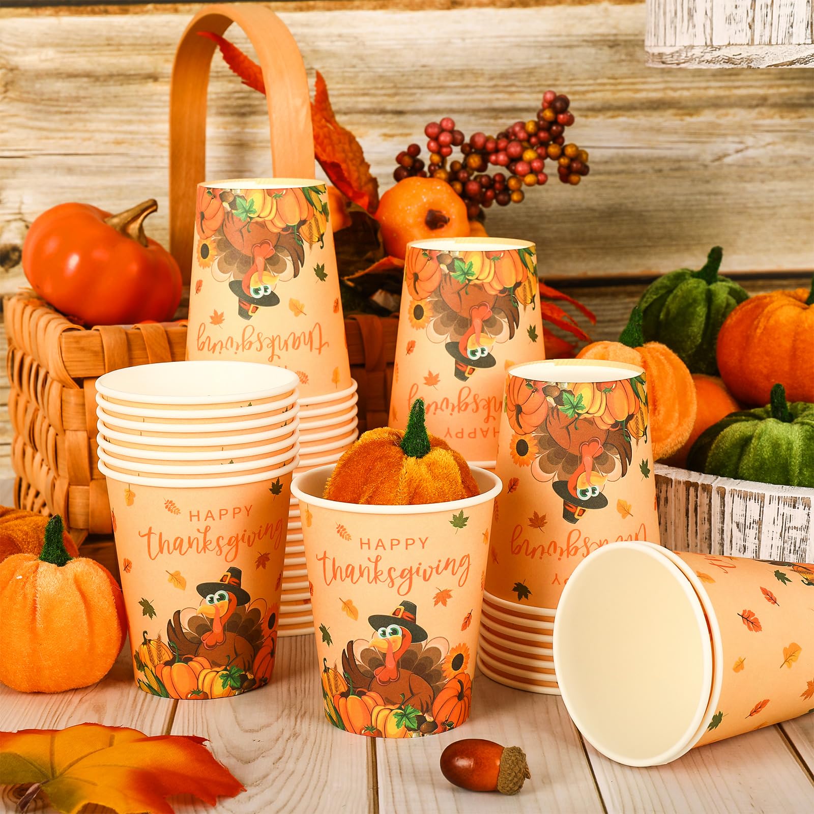 12x Thanksgiving Geschenkboxen - Mit Kürbis & Herbstblättern, Für Cupcakes & Süßigkeiten, Orange