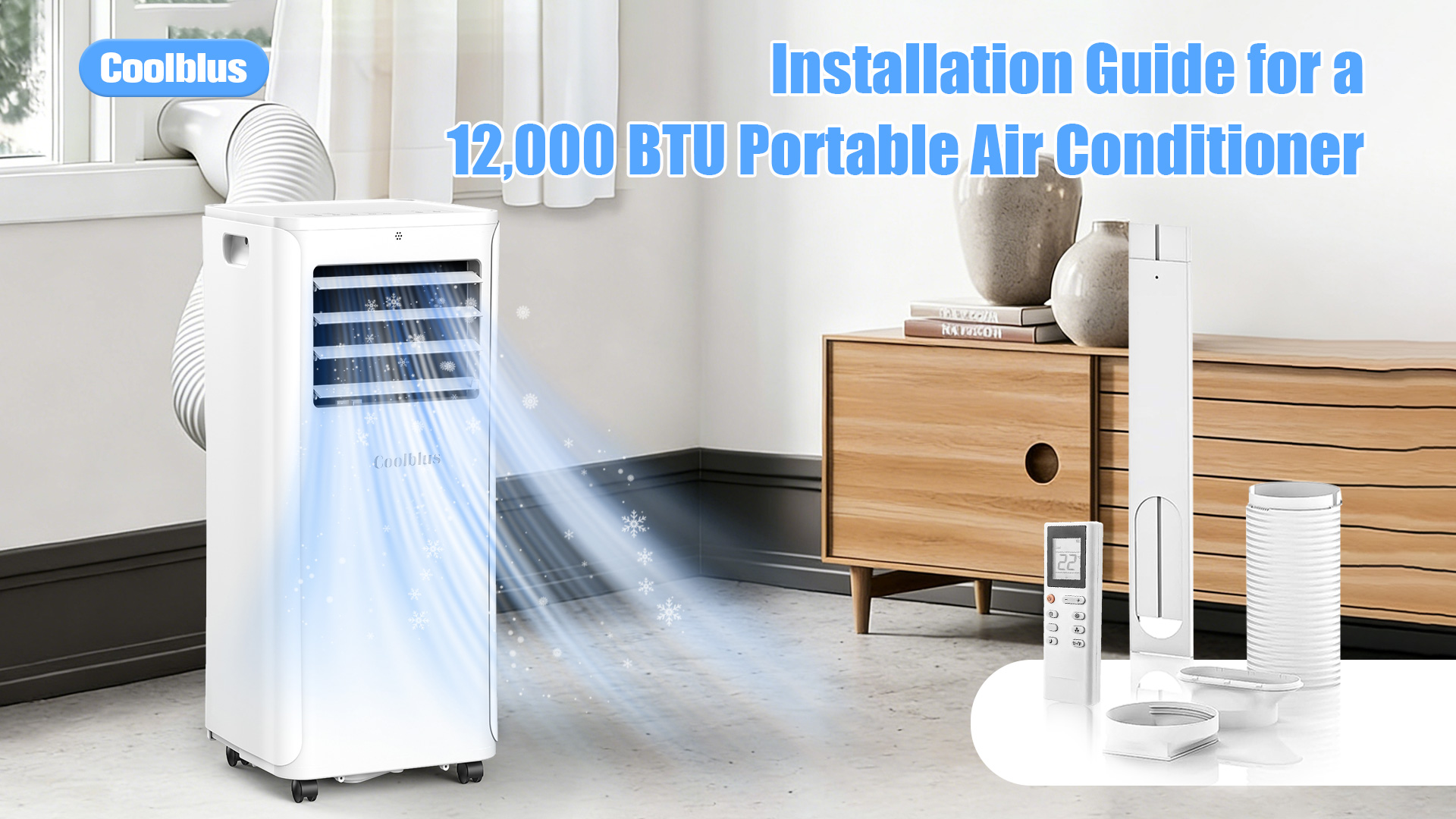 Image of Coolblus 12000 BTU Portable Air Conditioners, 3-in-1 AC Unit Cools Up to 550 Sq.Ft. with Remote Control /Smart Sleep Mode /24Hrs Timer /Window Installation Kit & Filter Cleaning Brush, White-12000BTU