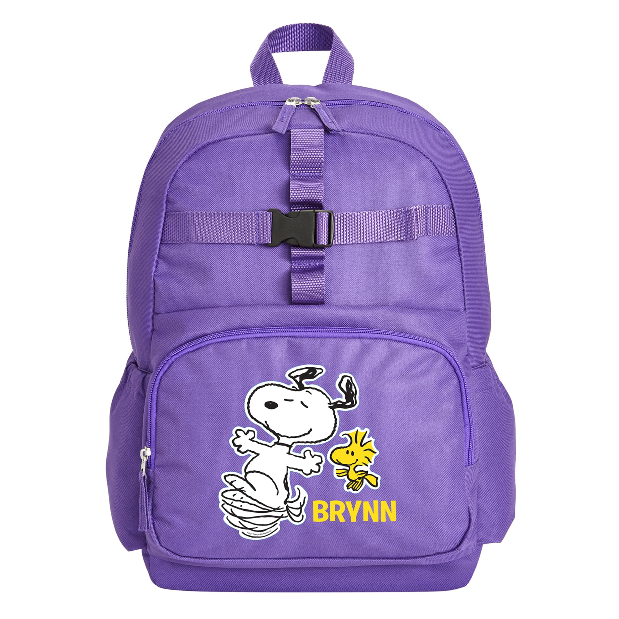 Let's Make Memories Kids Backpack for School - Personalized - PEANUTS SNOOPY Bookbag with Optional Lunch Box - Purple - Happy Dance