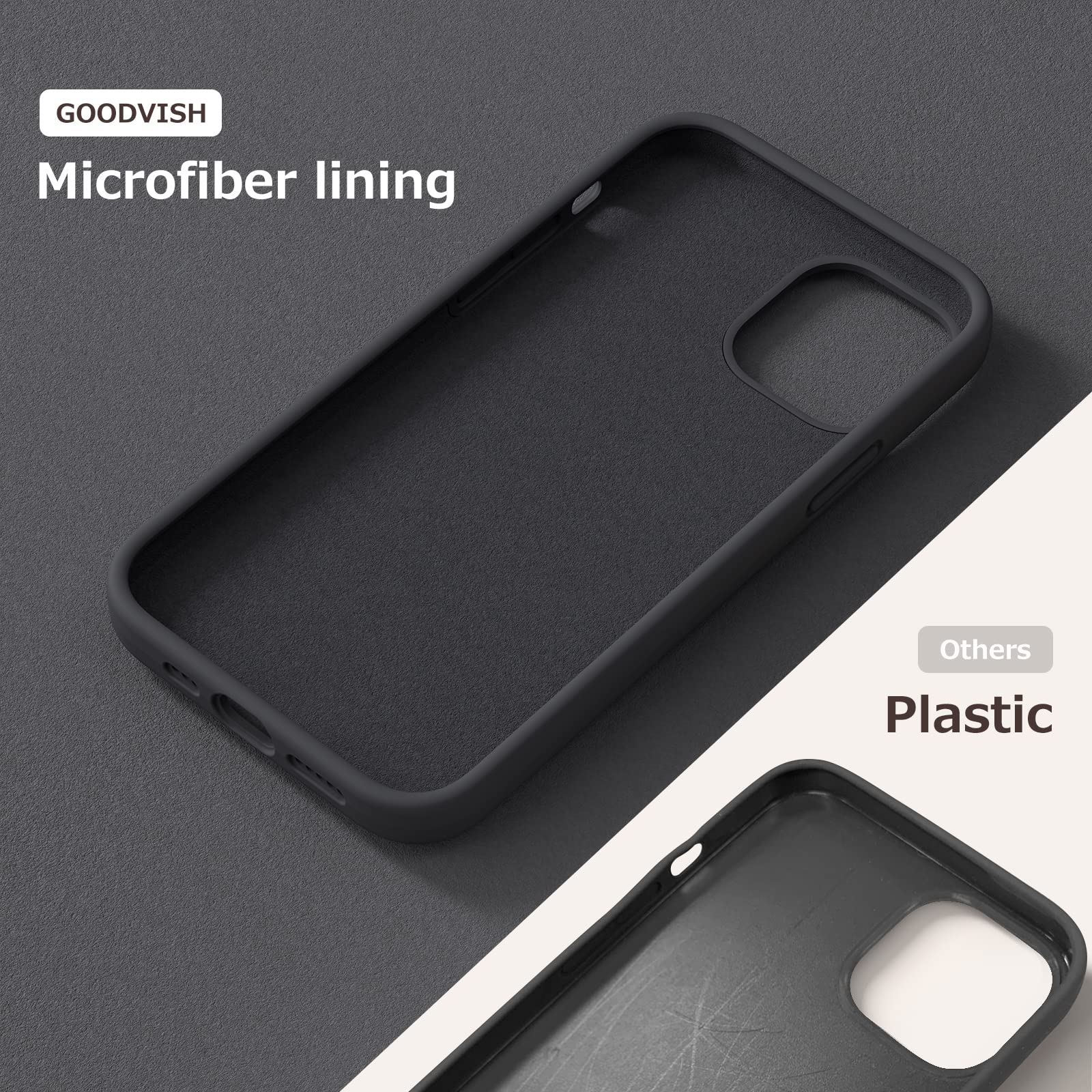 GOODVISH 3 in 1 Cover in Silicone per iPhone 12 & iPhone 12 Pro 6,1", con 2 Pezzi di Pellicola Protettiva, Silicone Liquido Custodia per Cellulare con Morbida Microfibra Antiurto, Nero