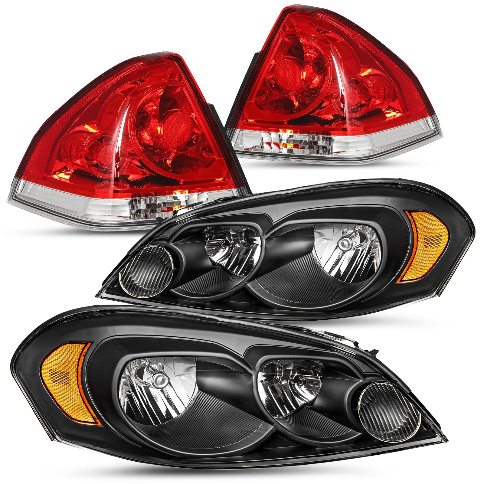 Pair Of Black Housing Headlights For 2006-2013 Chevy Impala - Left & Right Halogen Assembly