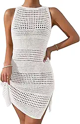 Feminino Saída De Banho Crochê Com Fenda Lateral, Biquíni Verão 2024, Praia, Branco, Tamanho M