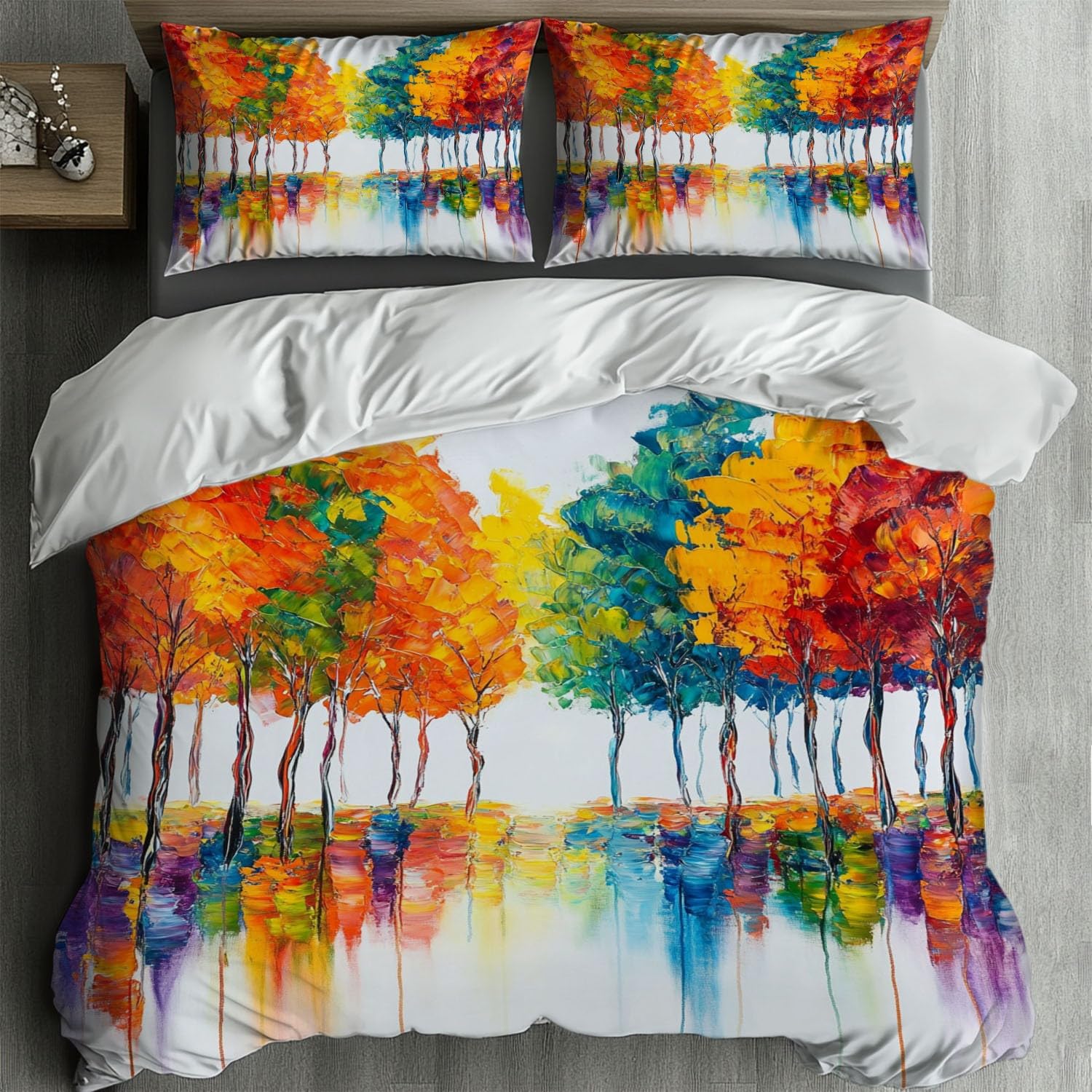 Parure de lit arbres colorés 220x240 pour une chambre d'enfant joyeuse et cocooning