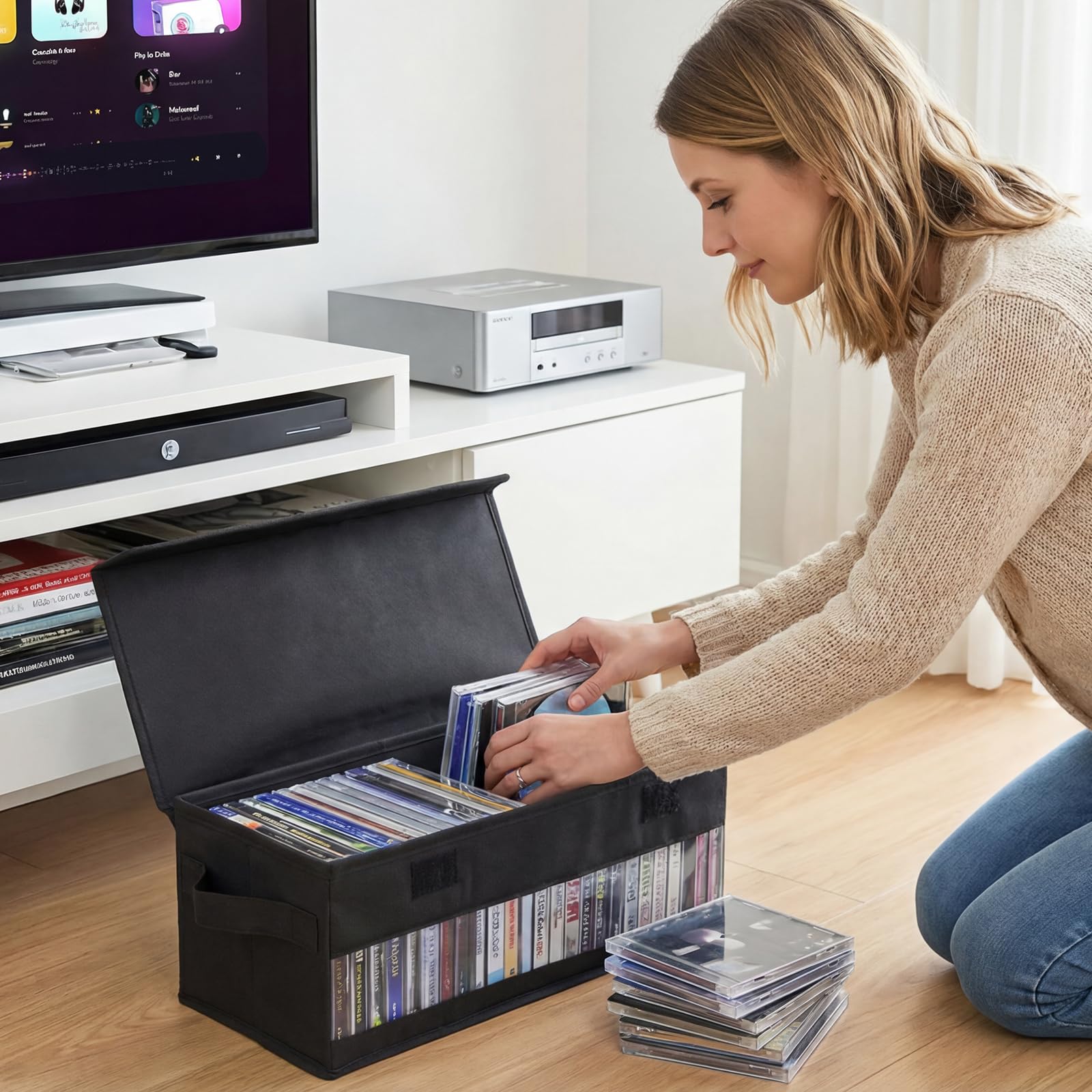 Dntorx Caixa de armazenamento de CD, suporte de estojo de CD com