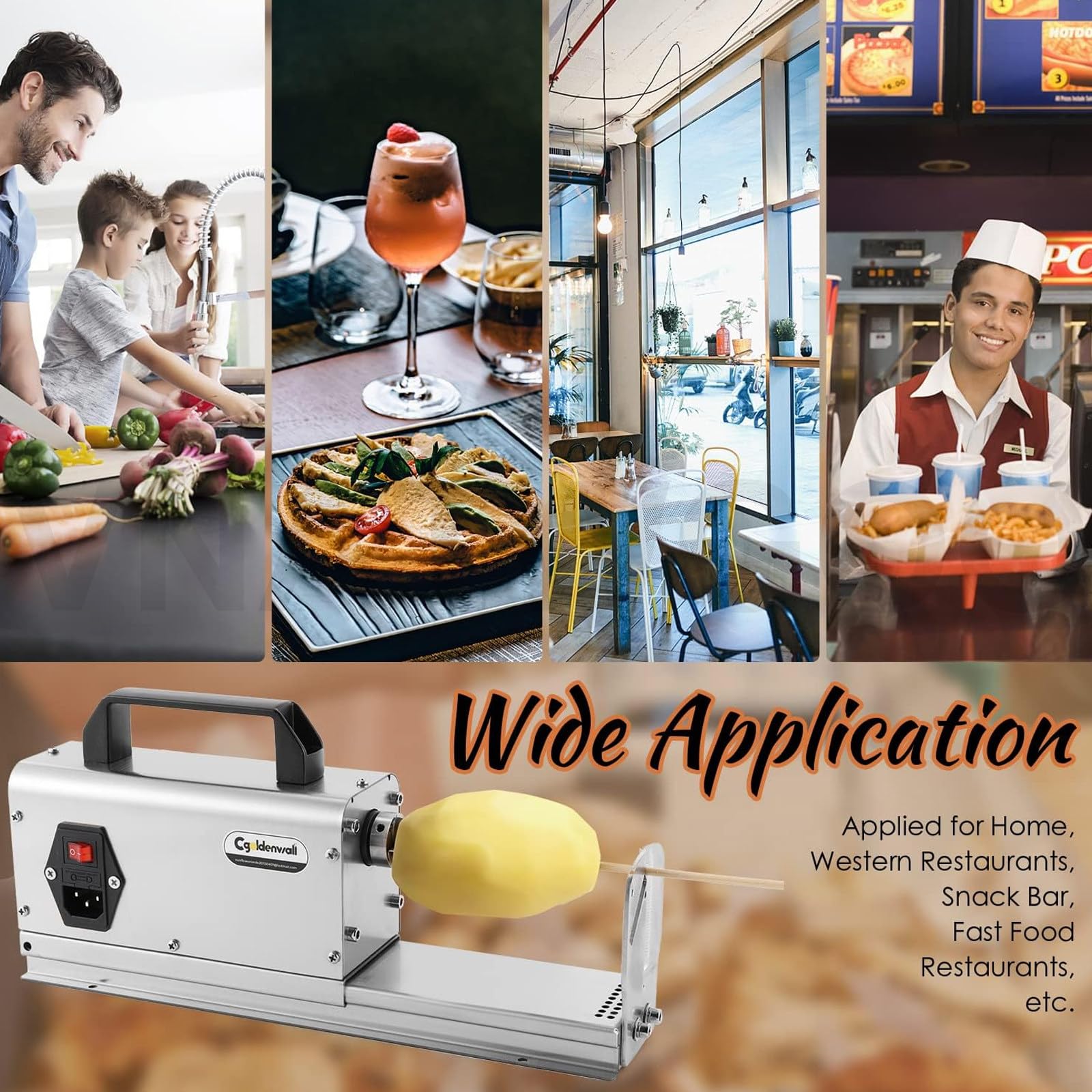 VNATWGOO Commercial Tornado Potato Cutter, Electric Potato Cutting Twister Machine, 3 Shape Modes for Curly Fries Potato Twist Hot Dog