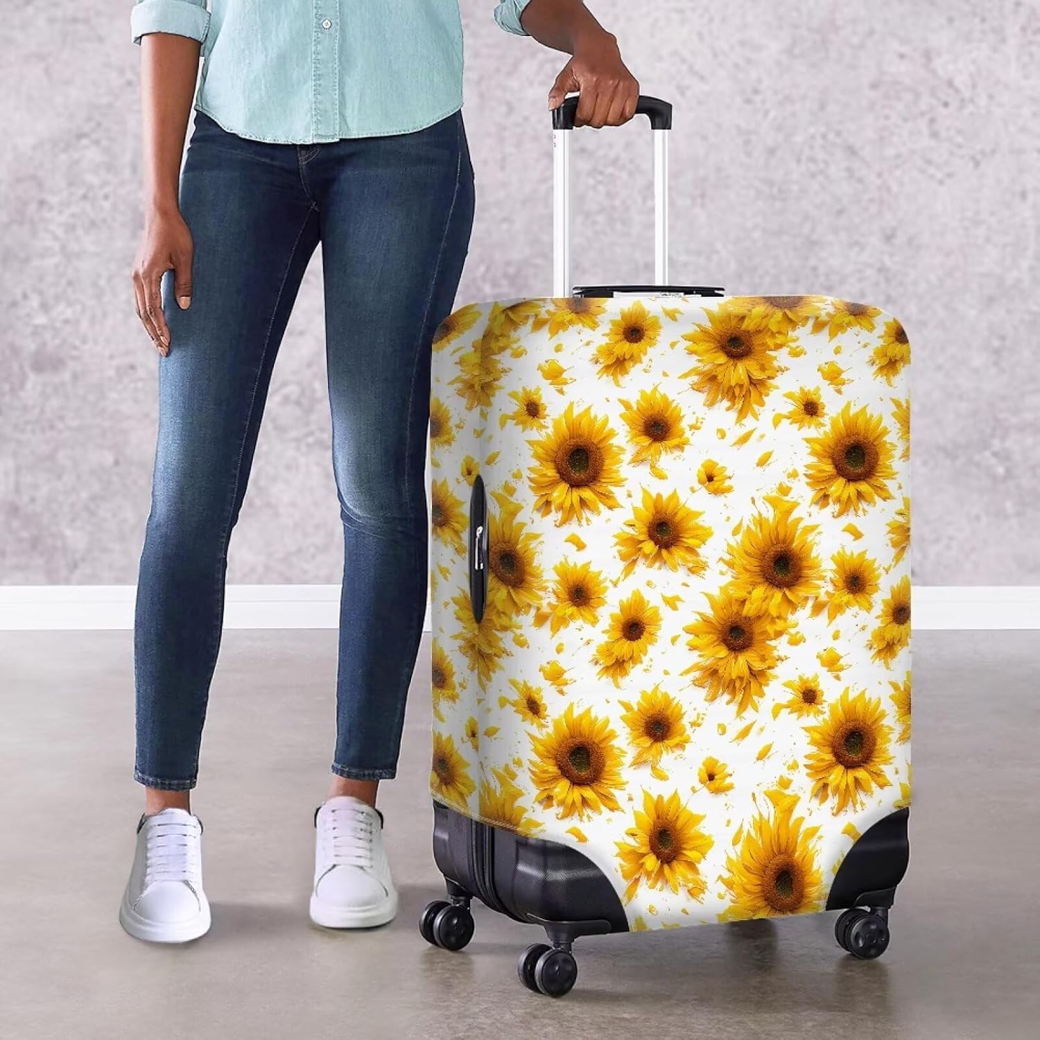 Sunflower Pattern Luggage Covers Watercolor Sunflowers Dustproof Suitcase Cover Fits 18-32 Inch for Trolley Baggage Hiking Holiday -XL
