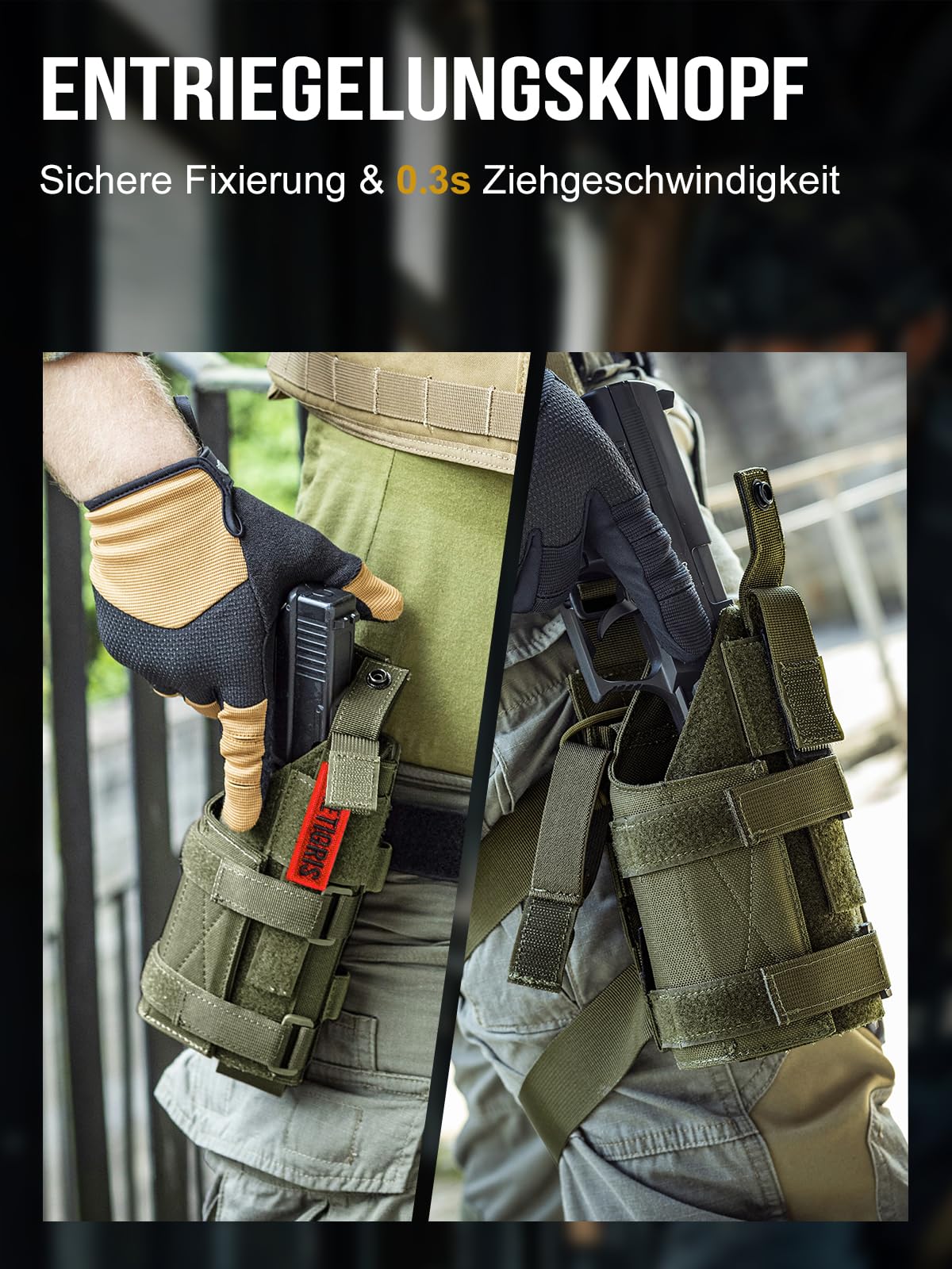 OneTigris Pistolenholster für Rechtshänder – Verstellbares 1000D Nylon MOLLE Bein- & Gürtelholster – Kompatibel mit gängigen Full-Size & Compact Pistolen – Für Airsoft, Paintball & Taktisches Training