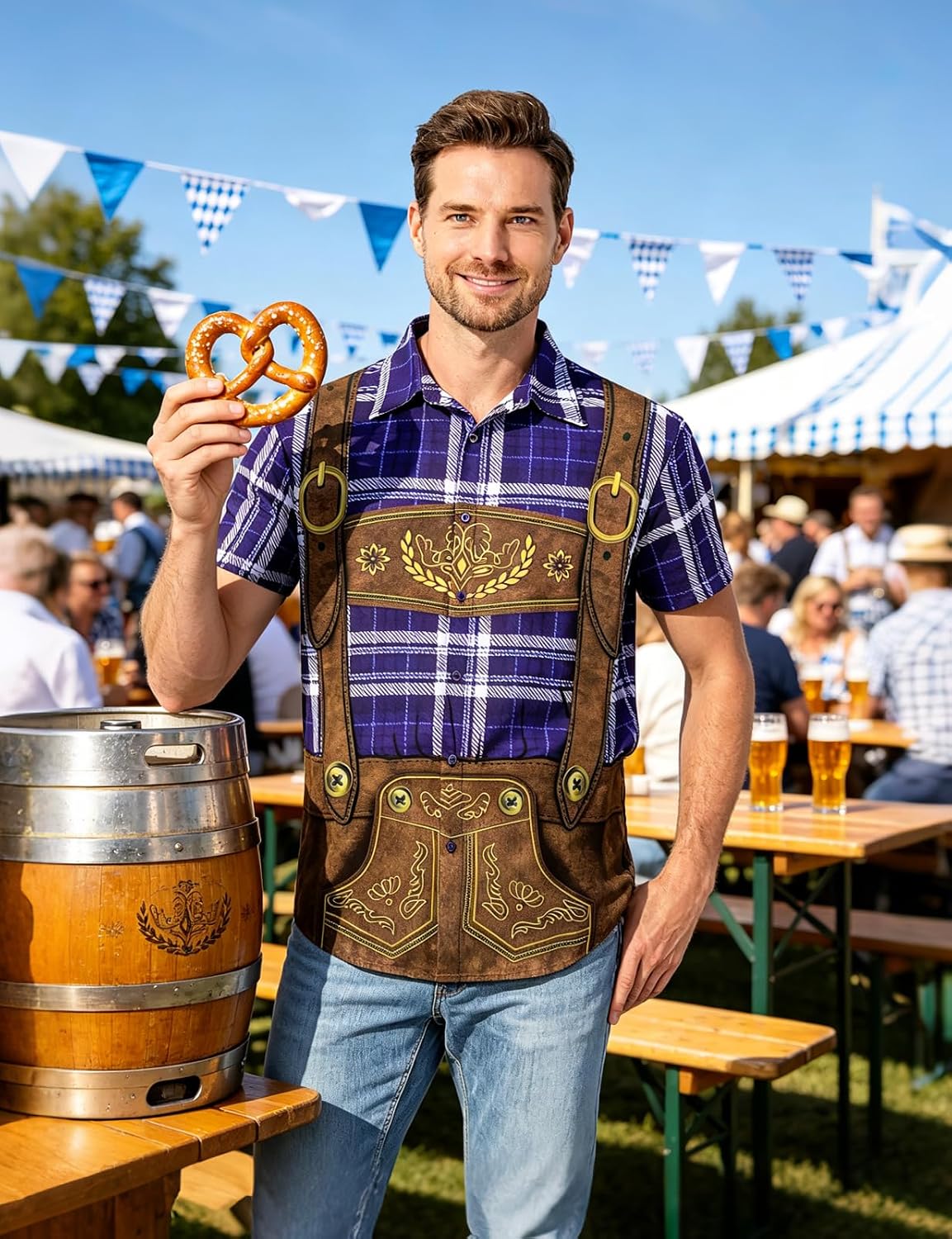 LINOCOUTON Men's Bavarian Oktoberfest Button Down Shirt