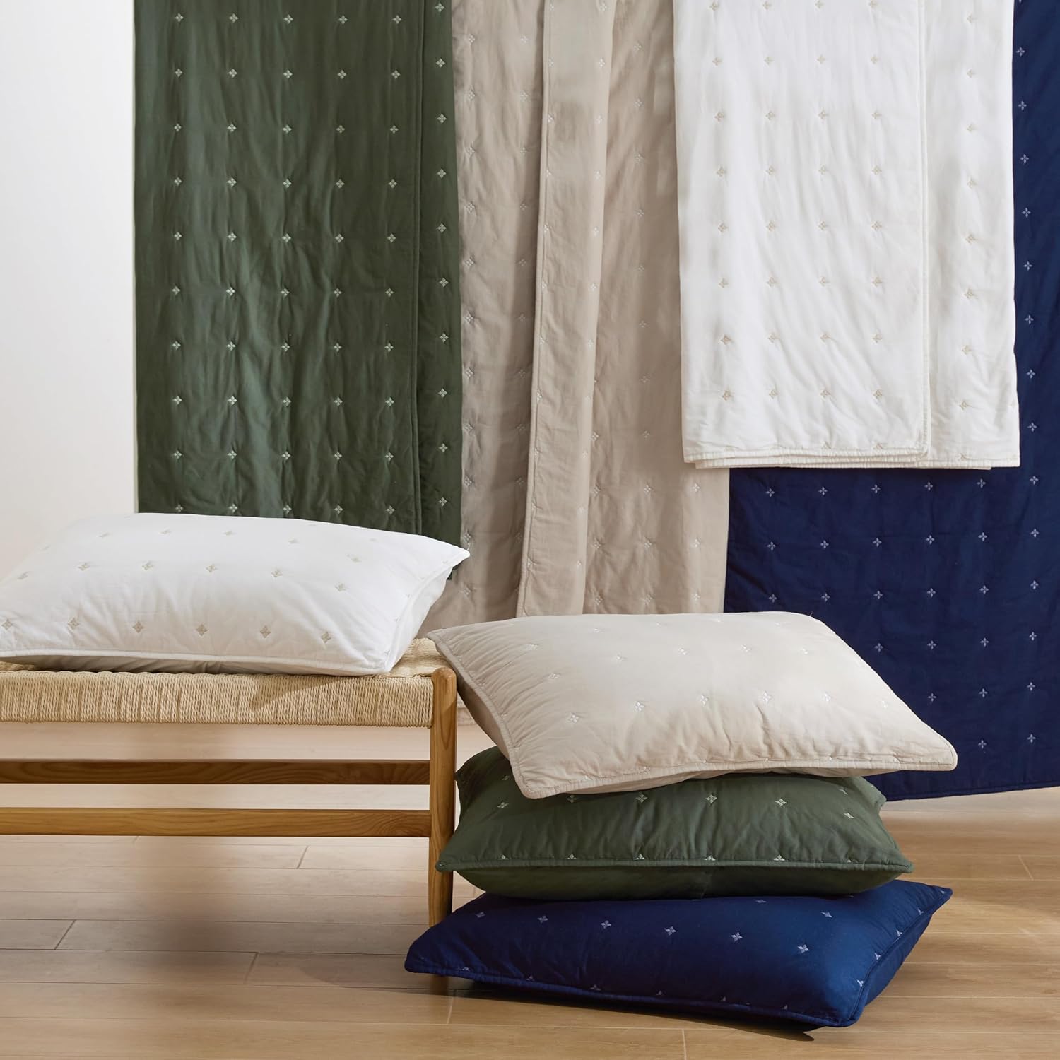 Bedsure 100% Cotton Quilt Set - Queen Size Bedspread, Lightweight Soft Bed Coverlet, PureWoven, 3-Piece Cozy Stitching Comforter with 2 Pillow Shams in Embroidery Clover Pattern, 90x96 inches, White