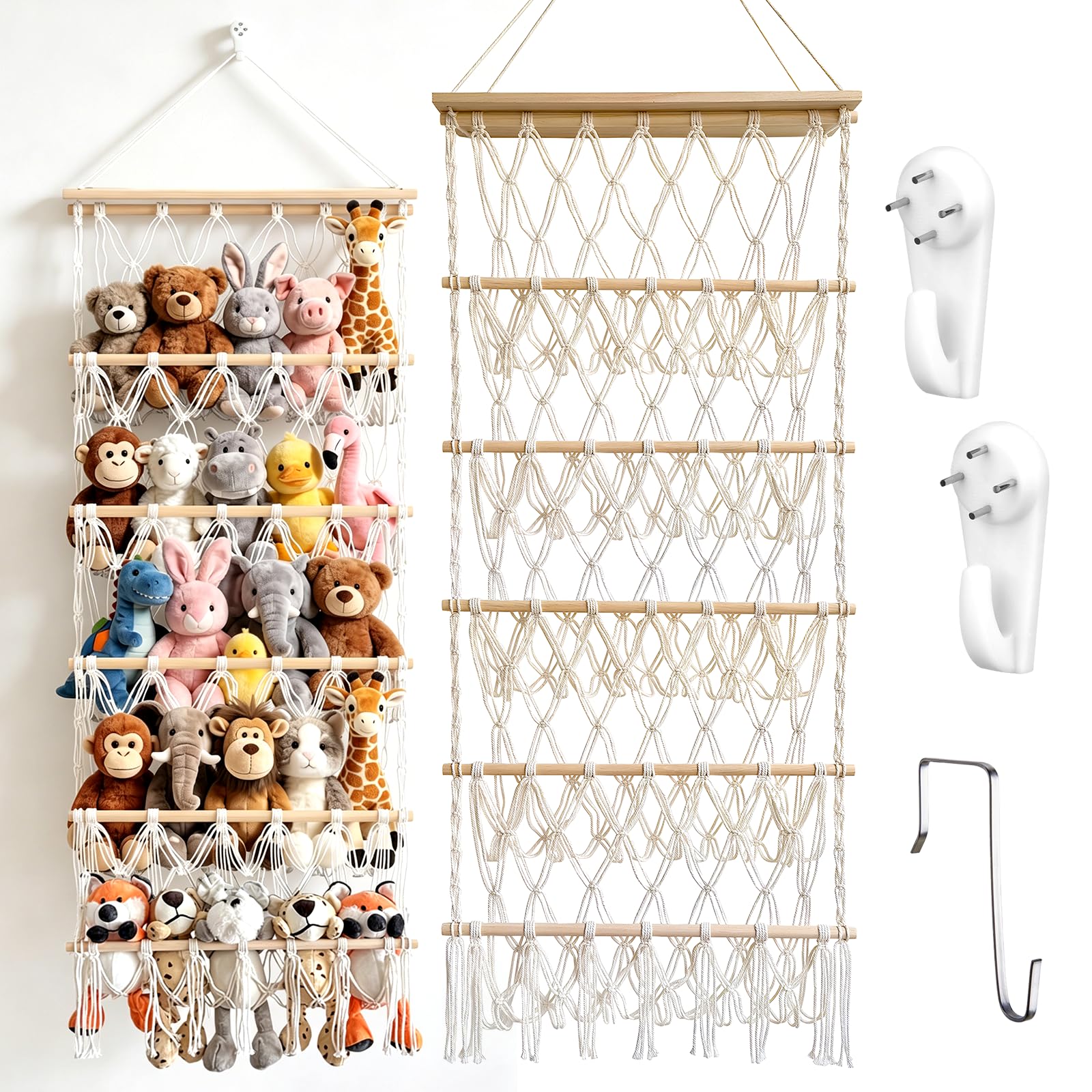 Scettar 52 cm Spielzeug Organizer, 5 Schichten kuscheltier aufbewahrung, Wandmontage & Über der Tür, platzsparende Aufbewahrung mit Haken, Kuschelecke Kinderzimmer Dekoration, auch für Bücher & Snacks
