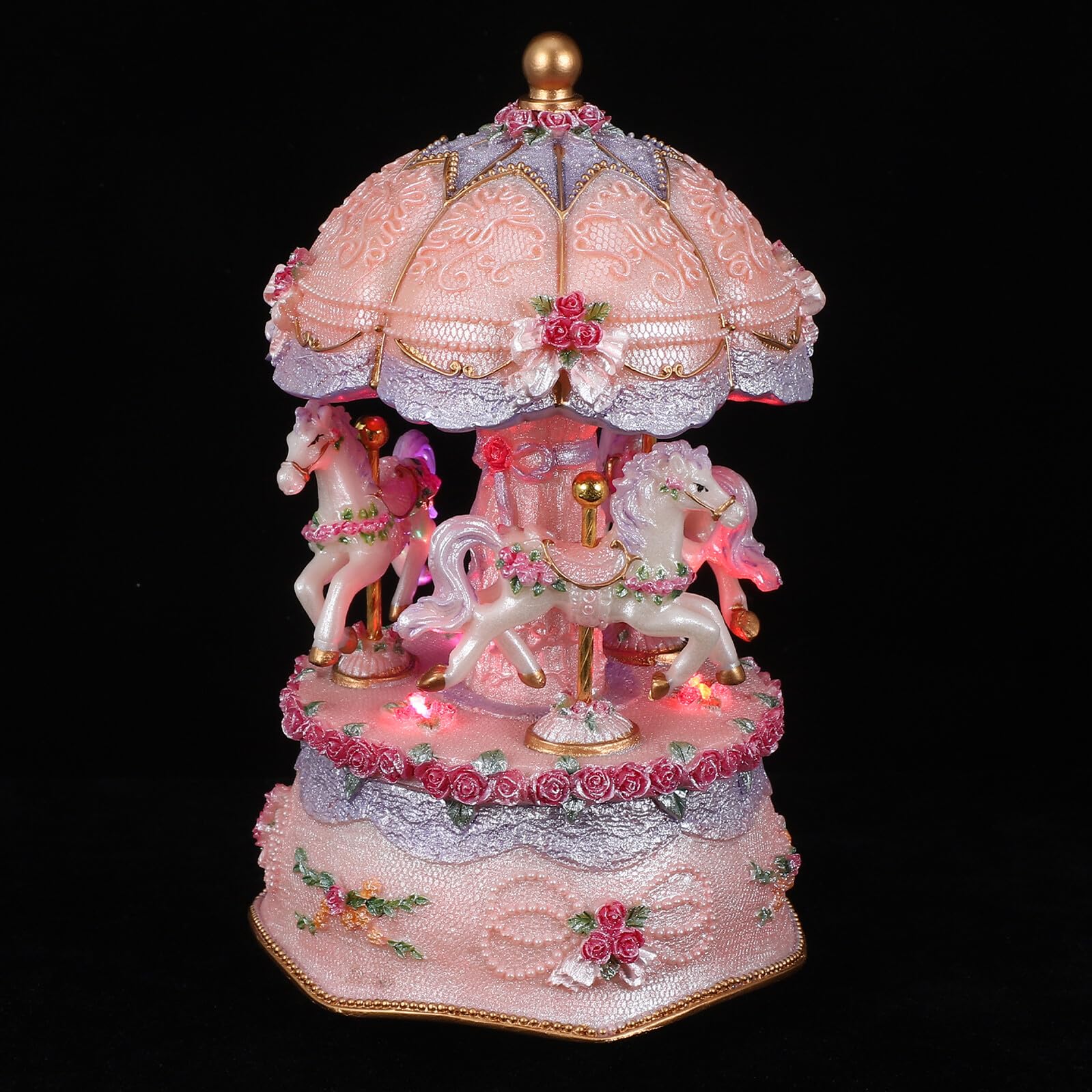 Karussell Spieluhr aus Kunstharz, Windbares Musikwerk | Rotierende Pferdefigur, Elegantes Vintage Design, Geschenk zu Weihnachten oder Geburtstag