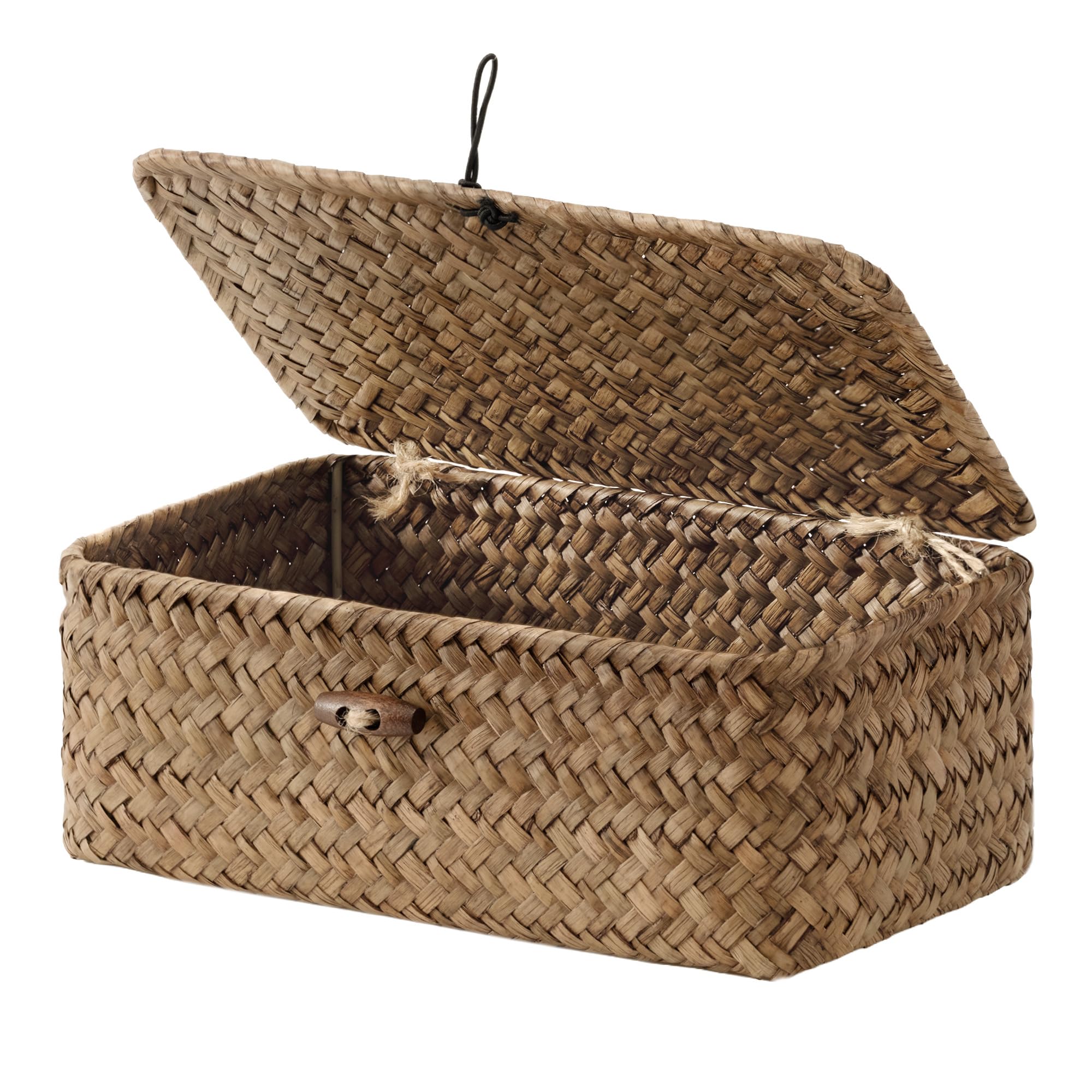 StorageWorks Wicker Basket with Lid, Storage Baskets with Lids, Brown