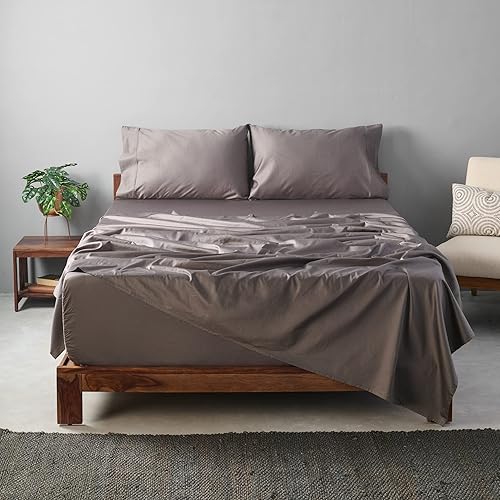 Miniatura 1 de Juego de 4 sábanas de algodón egipcio 100% Giza certificado CEA, sello dorado acreditado, bolsillo profundo, fibra extralarga, tejido satinado, alta