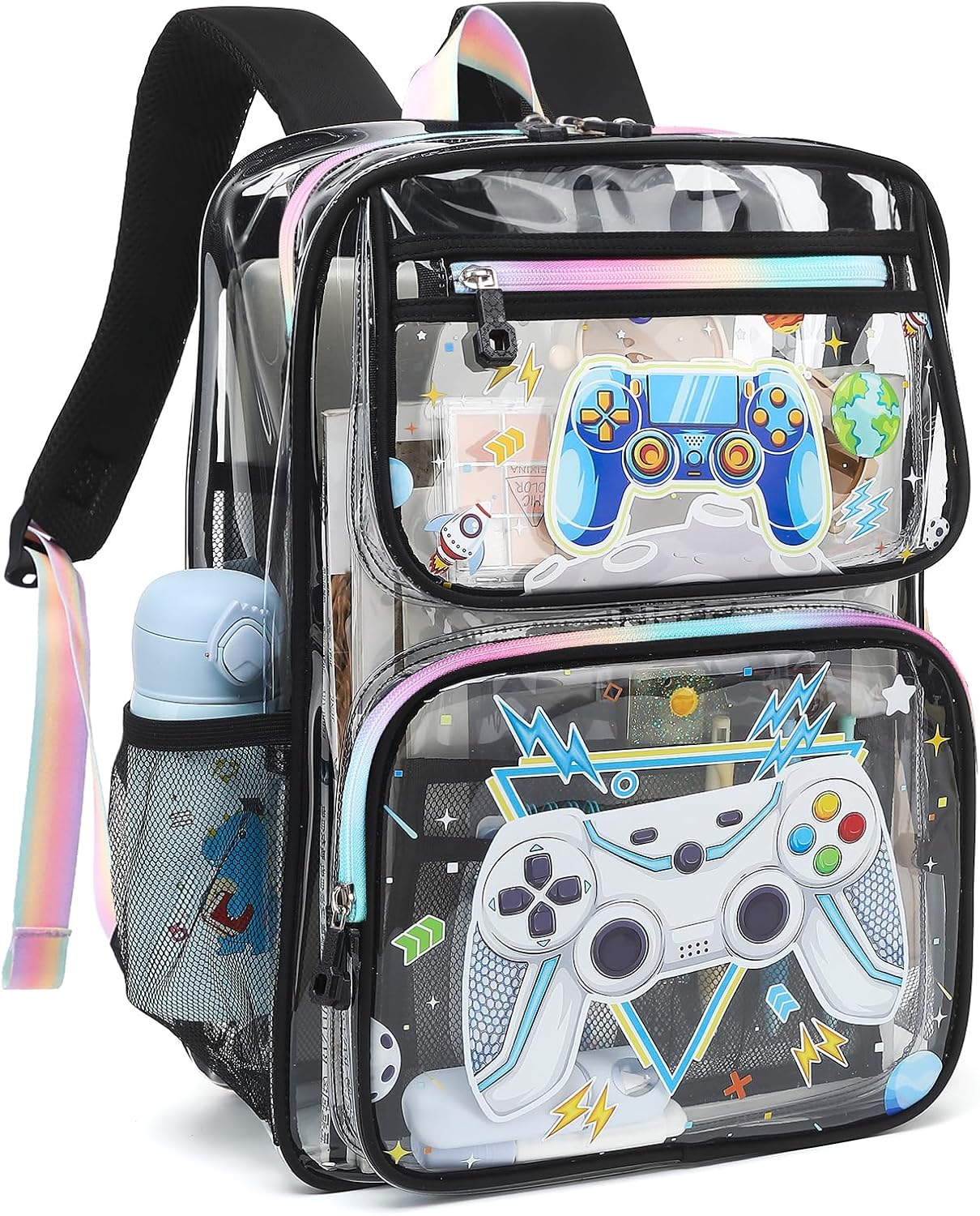 MOONBABY Clear Backpack for School Girls, Heavy Duty TPU Transparent Backpack Stadium Events Approved, Clear Bookbag