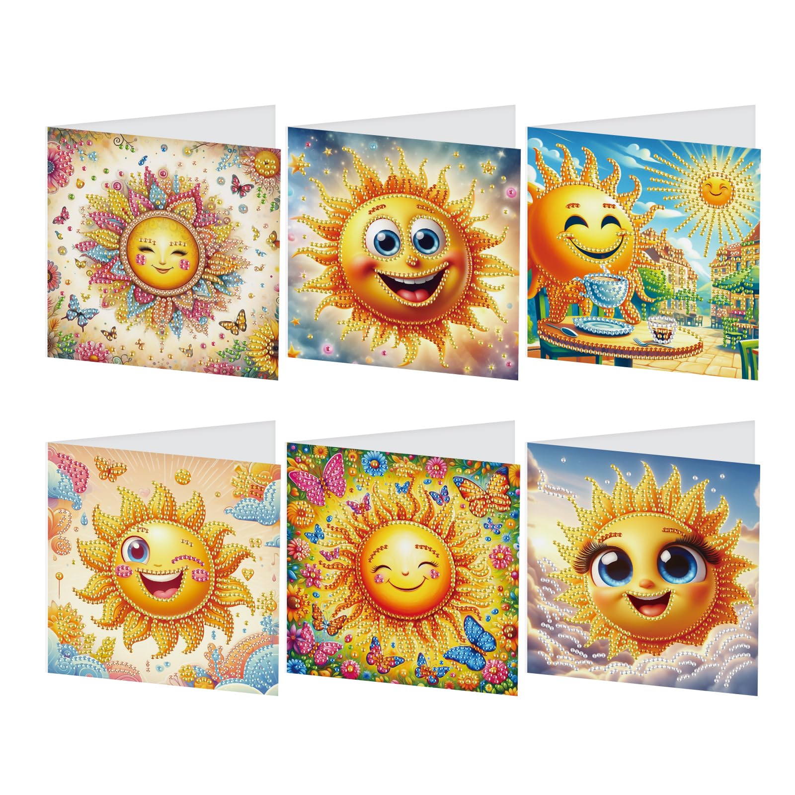 JISHSHAY 6 PCS Sun Diamond Painting Greeting Cards Sun Diamond Art Birthday Cards with Envelopes Gem Art Gem Painting Mosaic Kits for Adults for Thanksgiving Birthday Anniversary Valentine