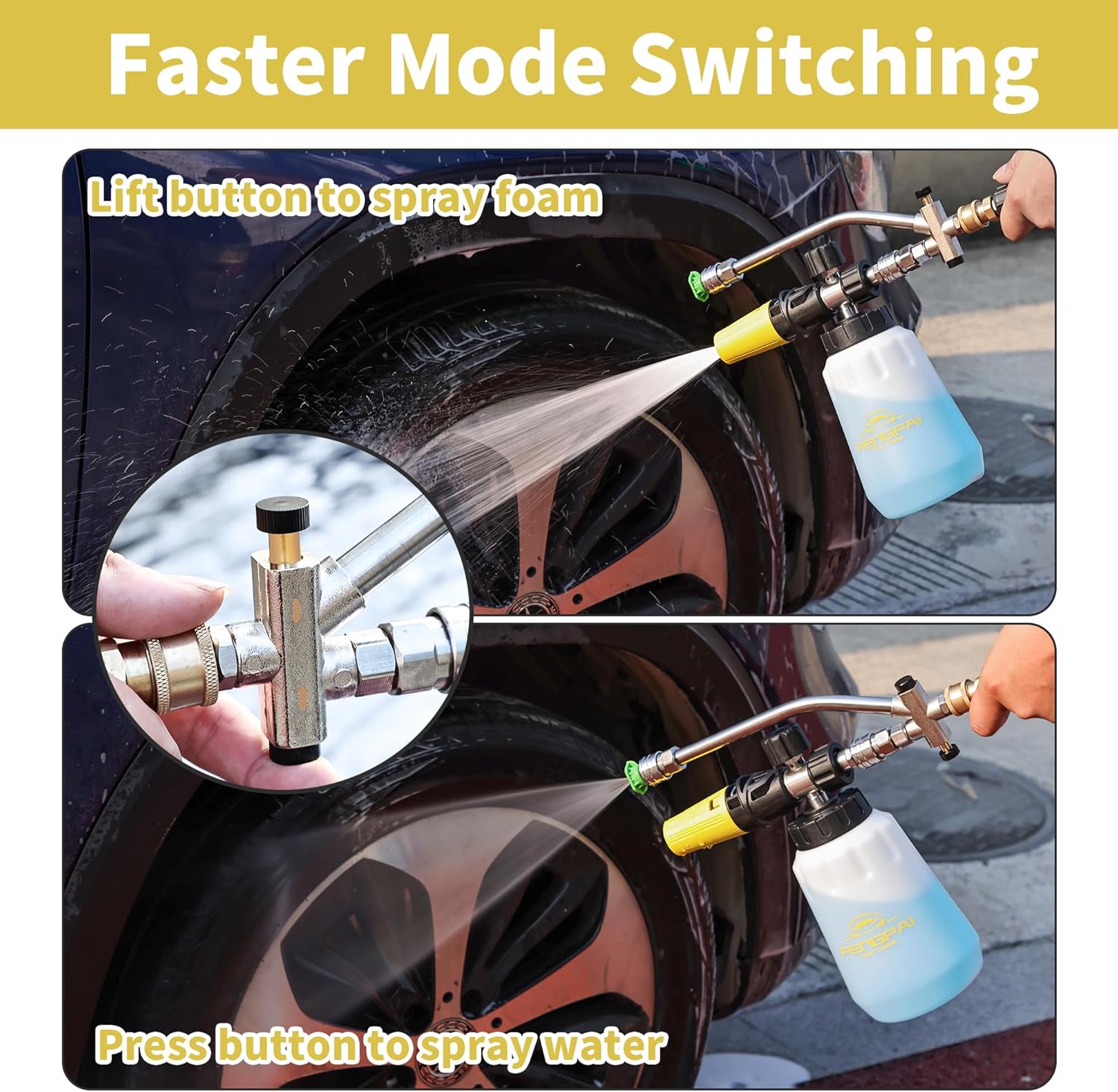 FENG PAI Foam Cannon for Pressure Washer with Dual-connector Accessory, 7 Power Washer Sprayer Nozzles, 1/4" Quick Connect Double Tip Attachment Soap Bottle Sprayer Soap, 3600 PSI (White)