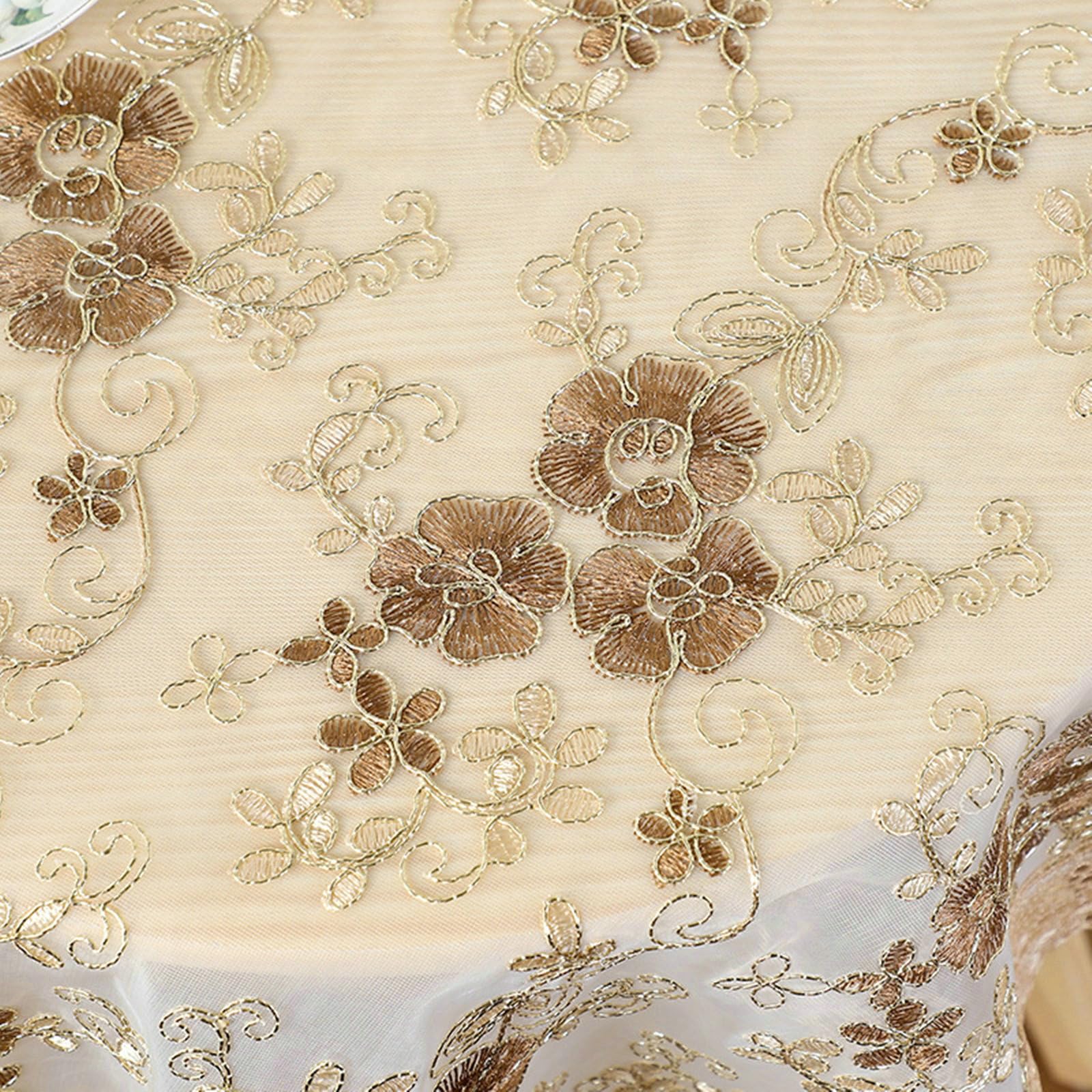 Tischdecke Rund Küche 150 cm, Spitze Stickerei Polyester, Kaffee