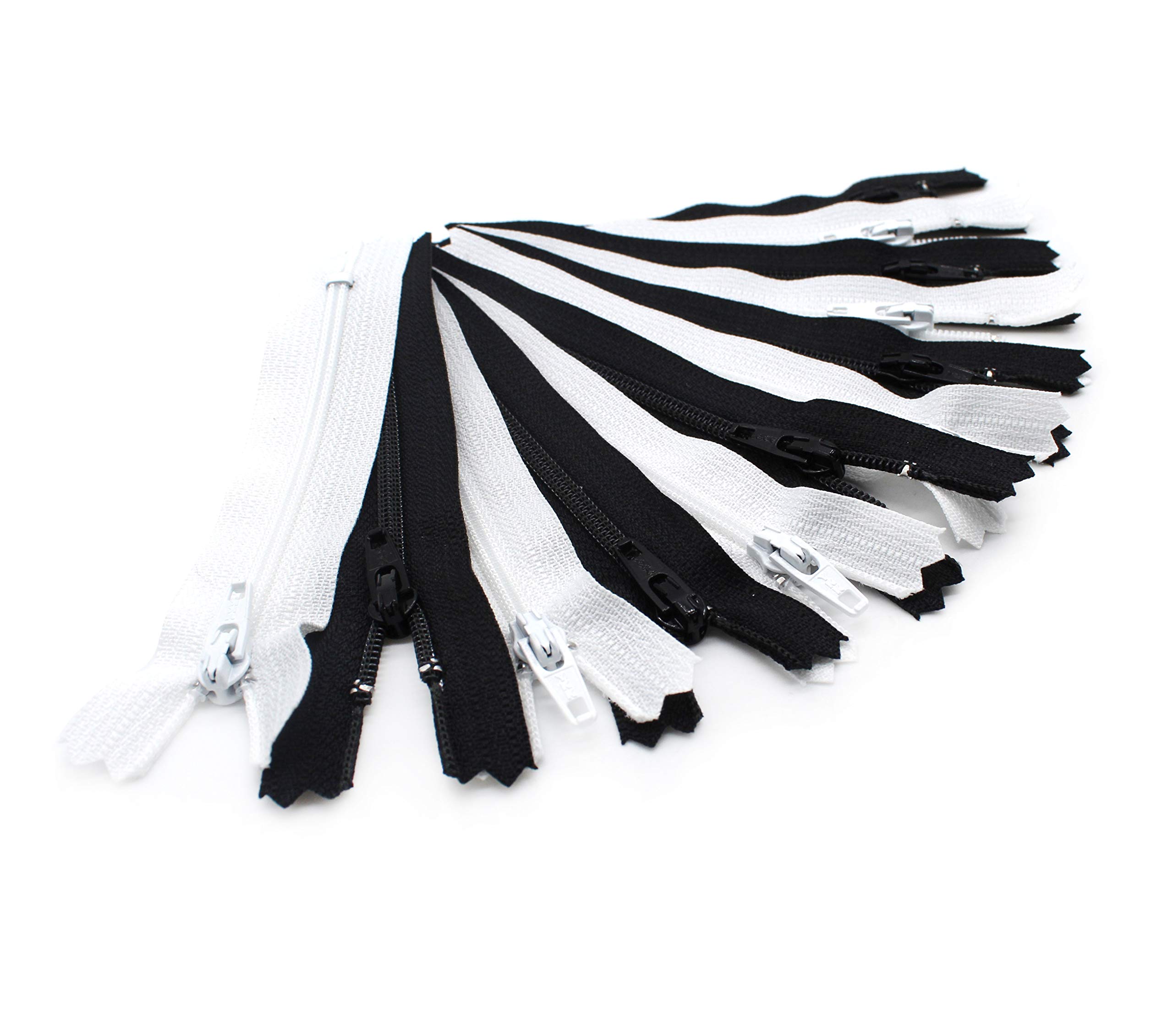 7" YKK Zipper Assortment for Apparel, Sewing & Craft Projects- YKK #3 Coil- Color Black & White (50 Zippers/Pack) Made in USA